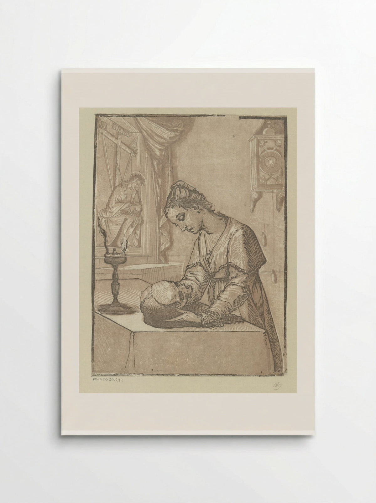 Vrouw met een schedel - Andrea Andreani - Poster