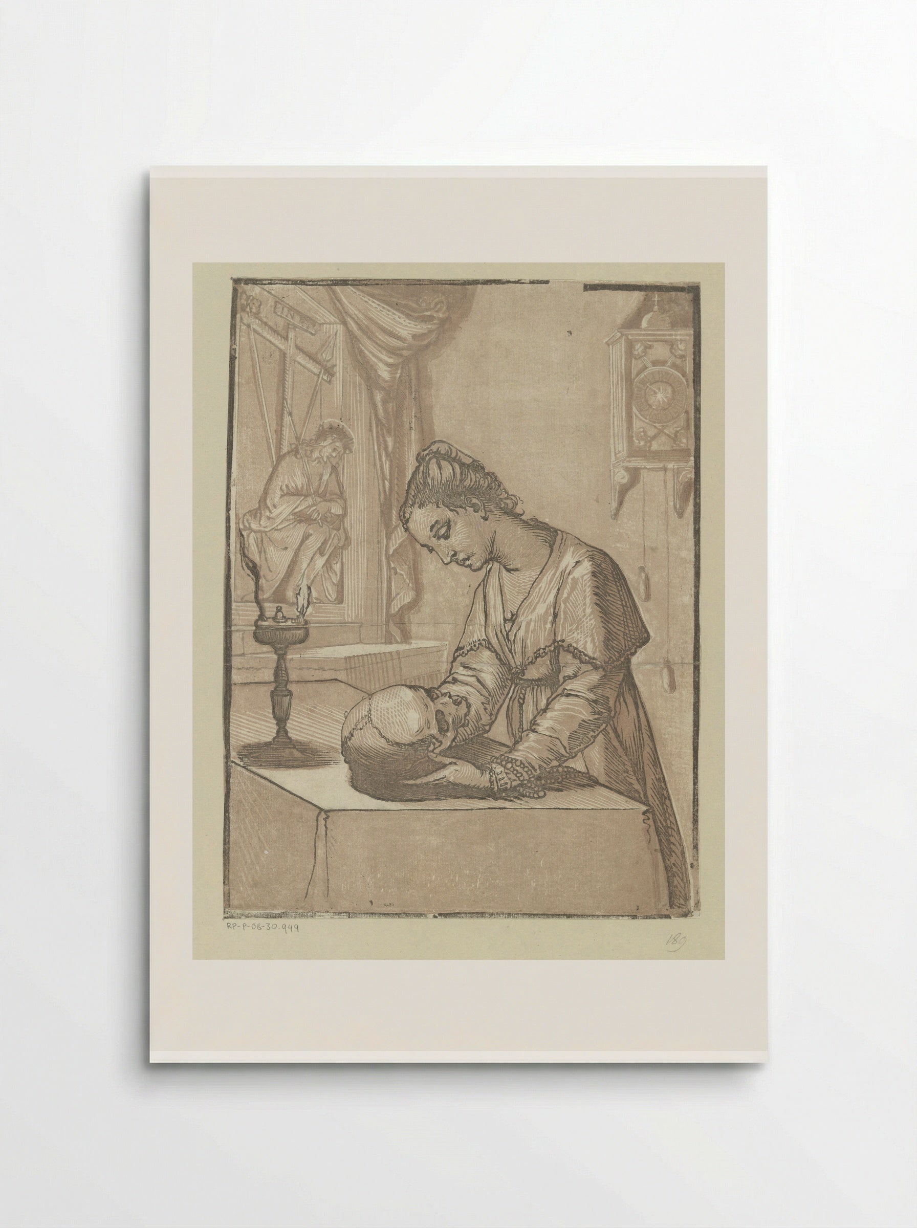 Vrouw met een schedel - Andrea Andreani - Poster