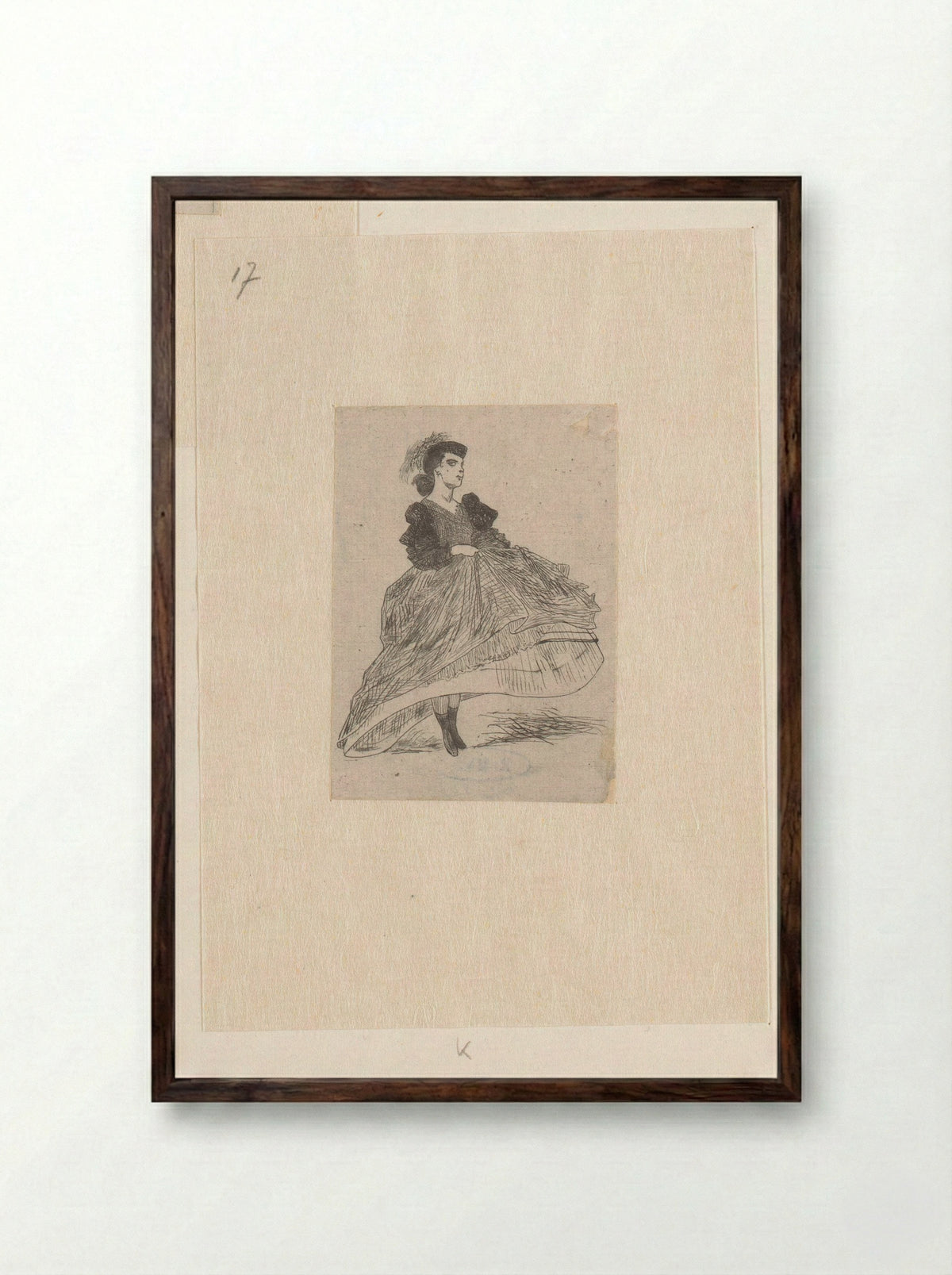 Vrouw met hoed en jurk - Félicien Rops - Framed Print Dark Wood