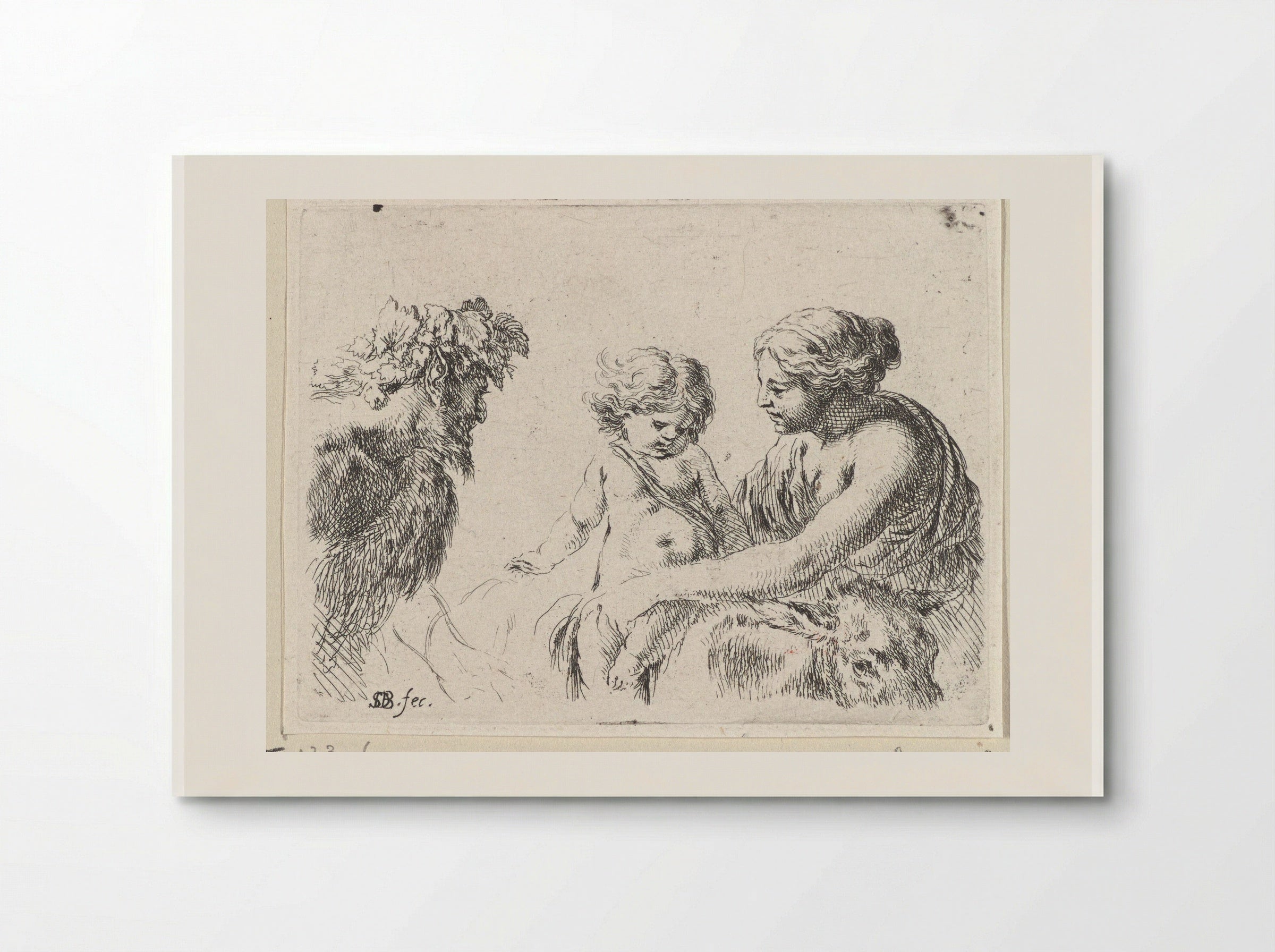 Vrouw met kind en sater - Jacques van Merlen - Poster