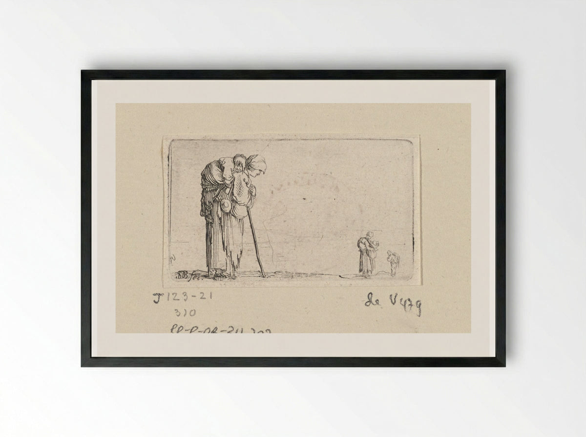 Vrouw met kind op rug - Jacques van Merlen - Framed Print Black