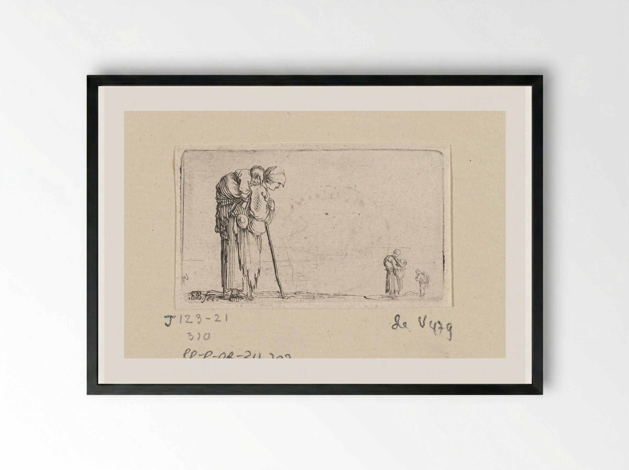 Vrouw met kind op rug - Jacques van Merlen - Framed Print Black