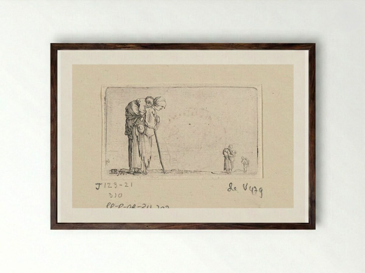 Vrouw met kind op rug - Jacques van Merlen - Framed Print Dark Wood
