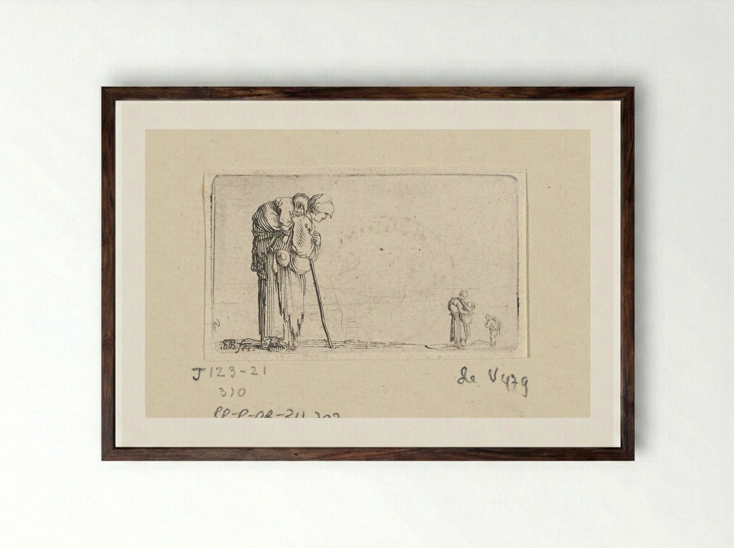 Vrouw met kind op rug - Jacques van Merlen - Framed Print Dark Wood