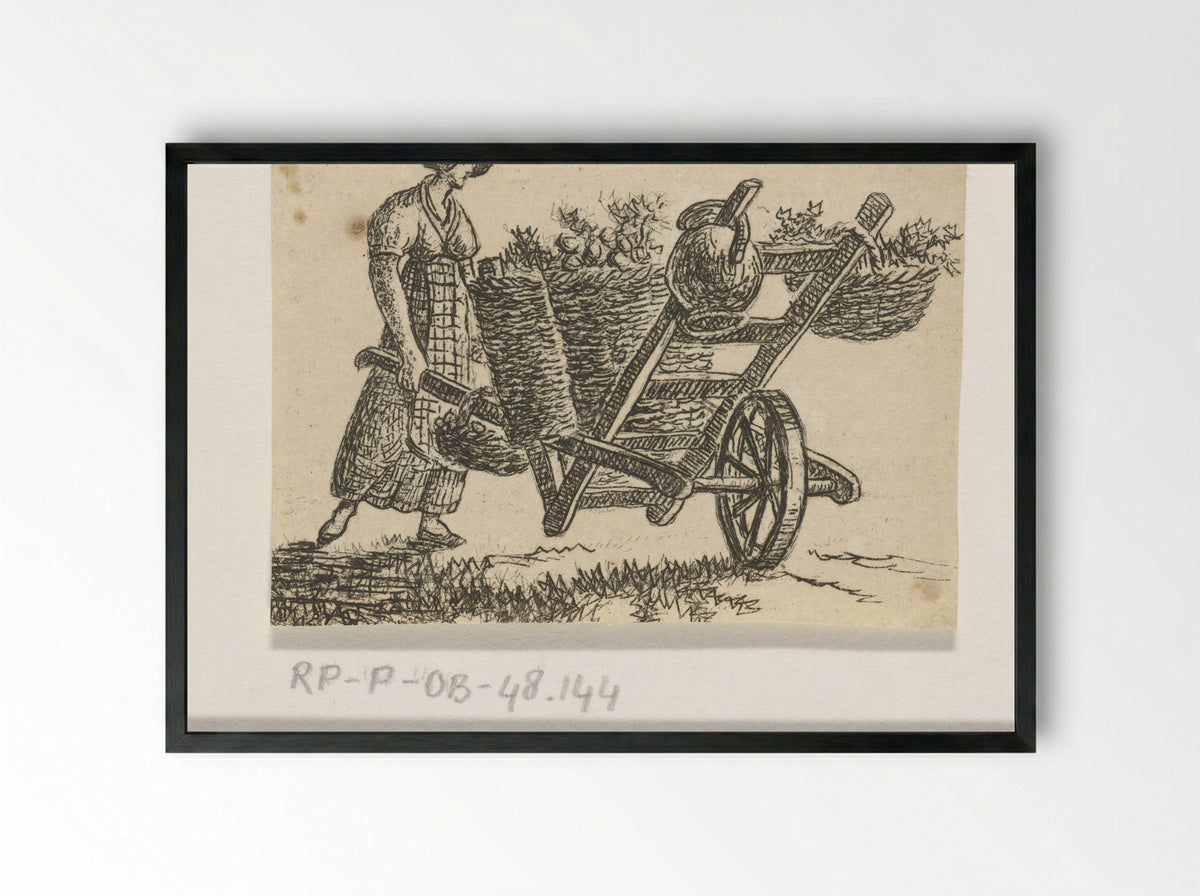 Vrouw met kruiwagen - Otto Baron Howen - Framed Print Black