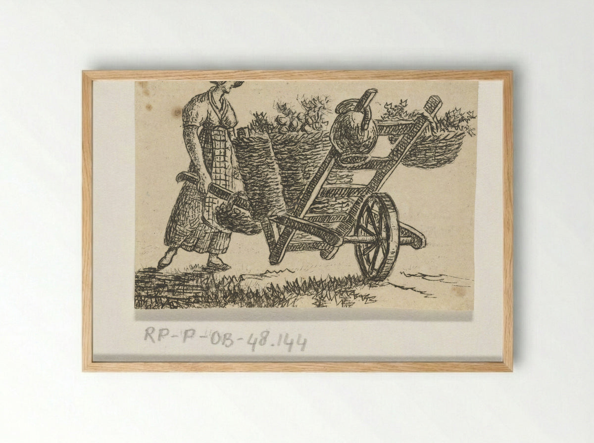 Vrouw met kruiwagen - Otto Baron Howen - Framed Print Wood