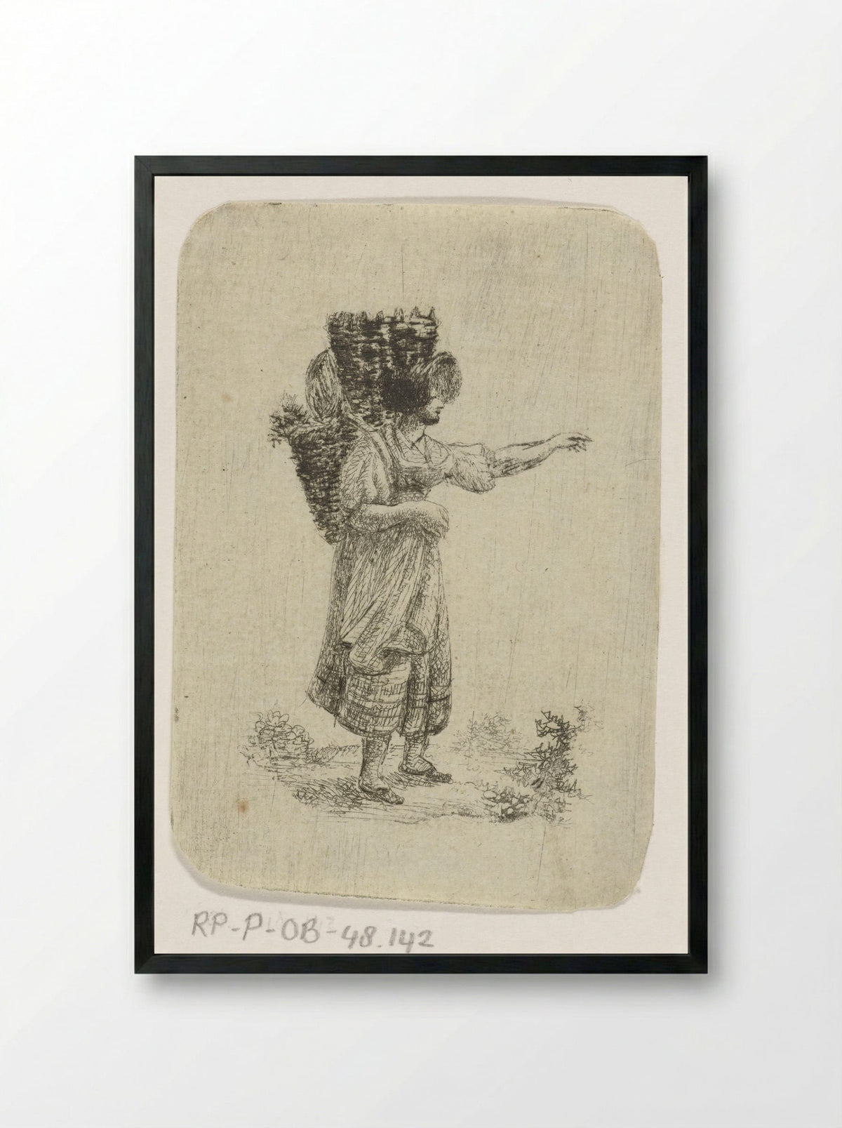 Vrouw met manden op de rug - Otto Baron Howen - Framed Print Black