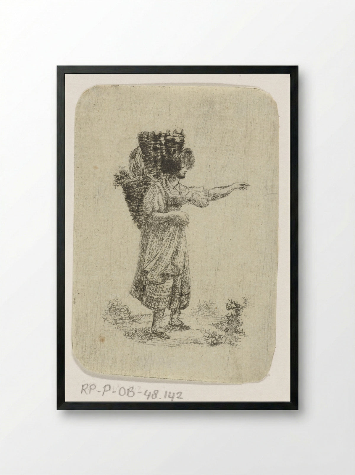 Vrouw met manden op de rug - Otto Baron Howen - Framed Print Black