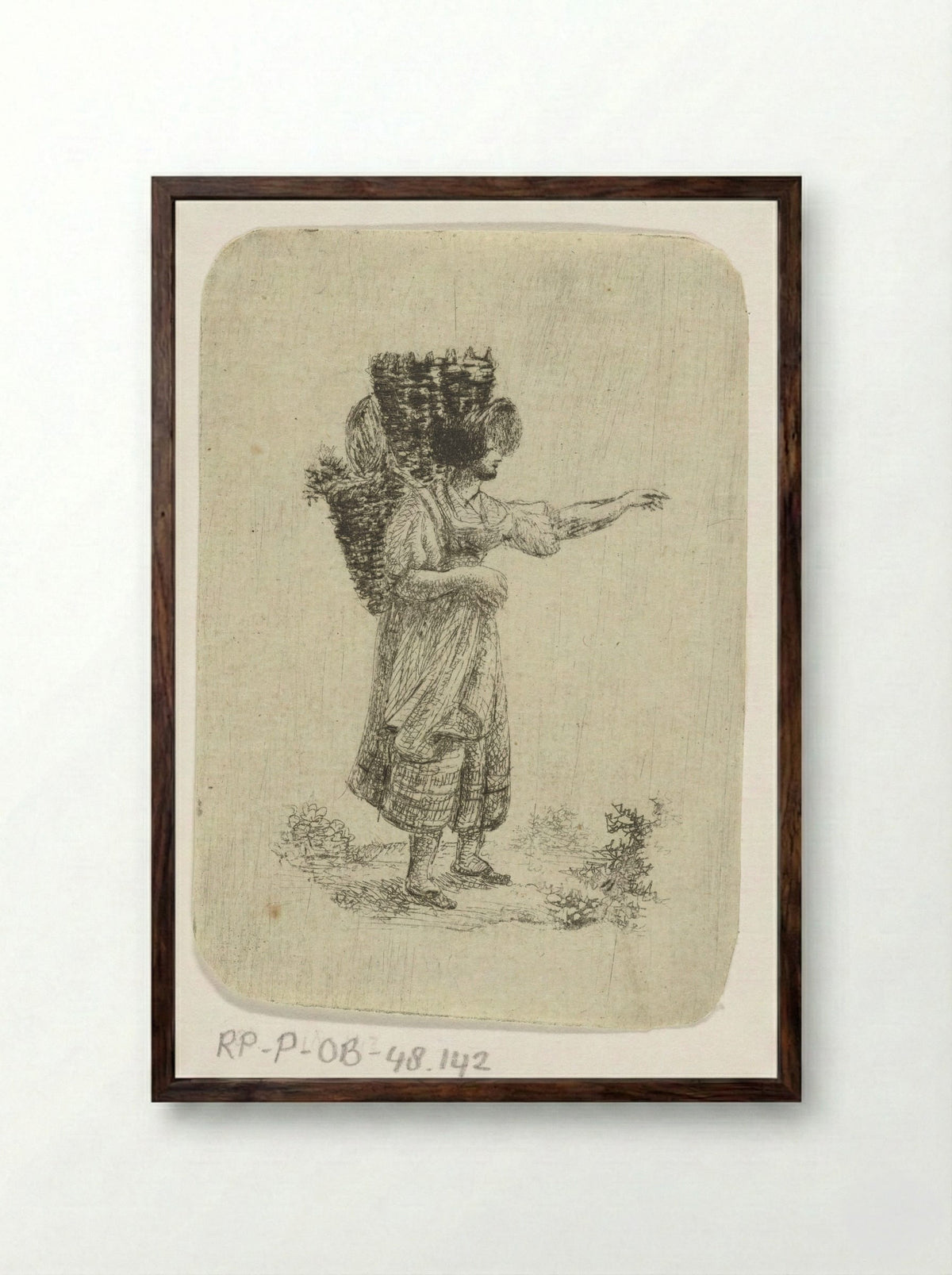 Vrouw met manden op de rug - Otto Baron Howen - Framed Print Dark Wood