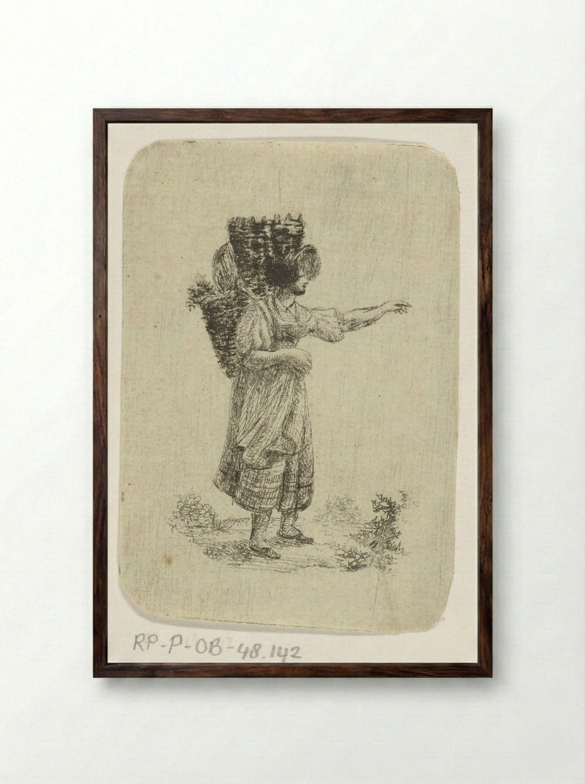 Vrouw met manden op de rug - Otto Baron Howen - Framed Print Dark Wood