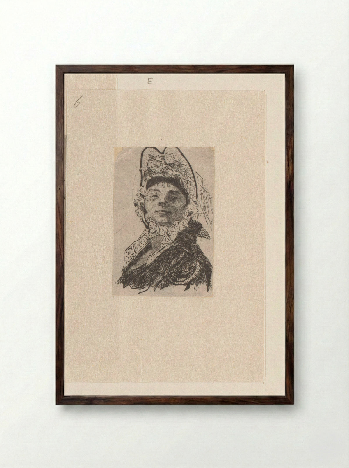 Vrouw met muts op het hoofd - Félicien Rops - Framed Print Dark Wood