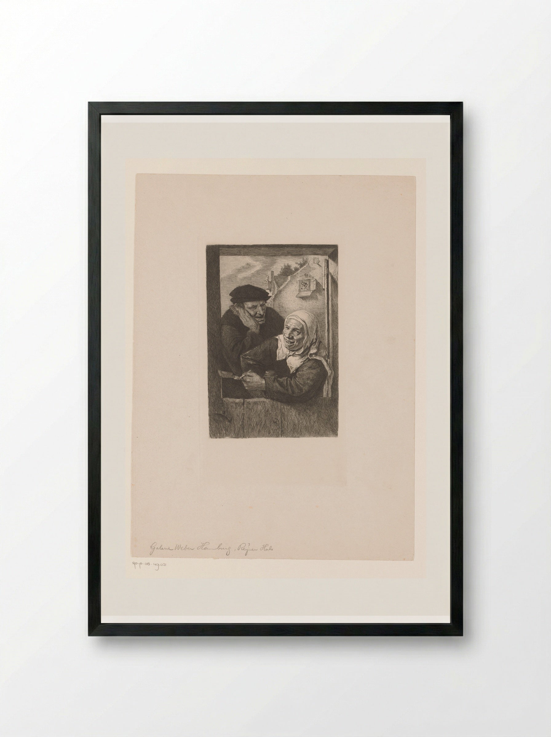 Vrouw met pijp en man in deuropening - Léopold Flameng - Framed Print Black