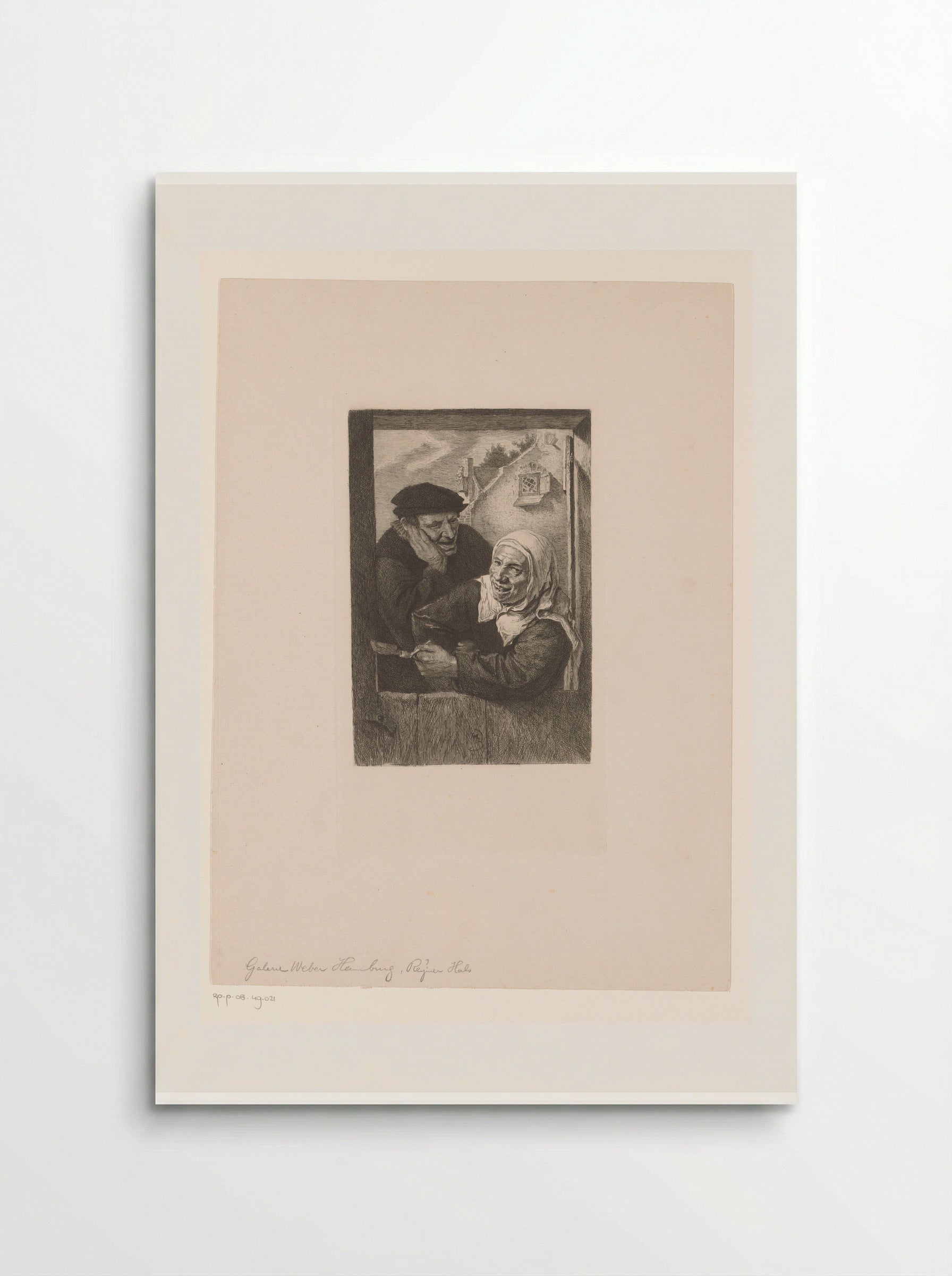 Vrouw met pijp en man in deuropening - Léopold Flameng - Poster