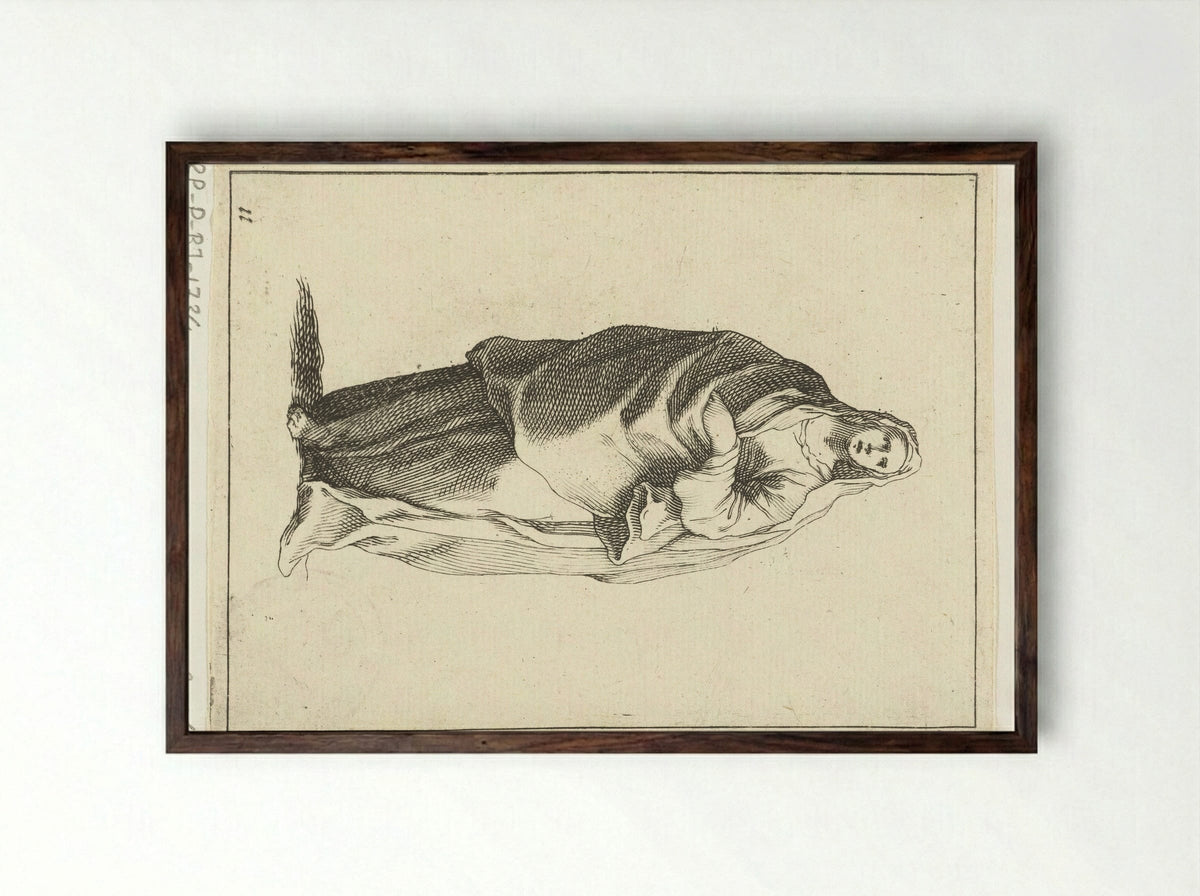 Vrouw met sluier over haar hoofd - Frederick Bloemaert - Framed Print Dark Wood