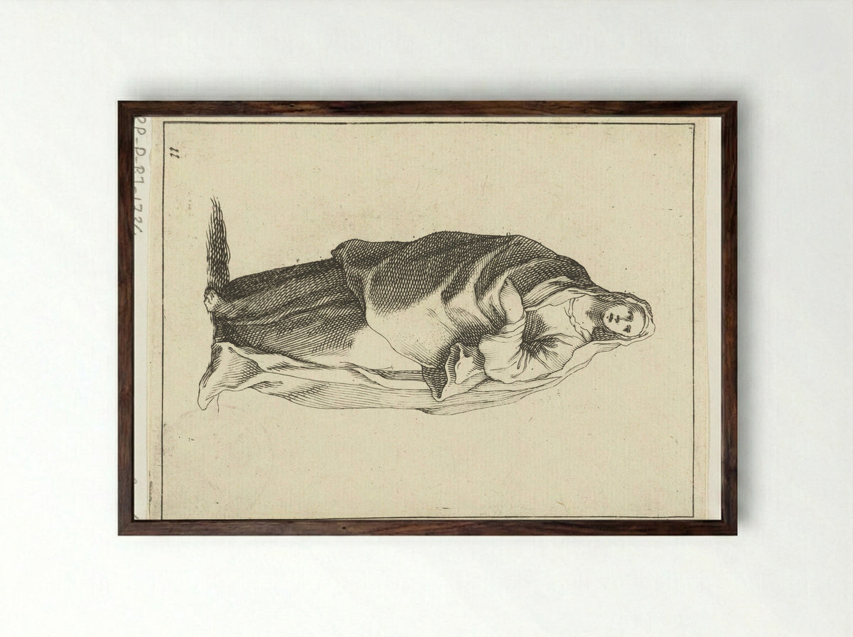 Vrouw met sluier over haar hoofd - Frederick Bloemaert - Framed Print Dark Wood