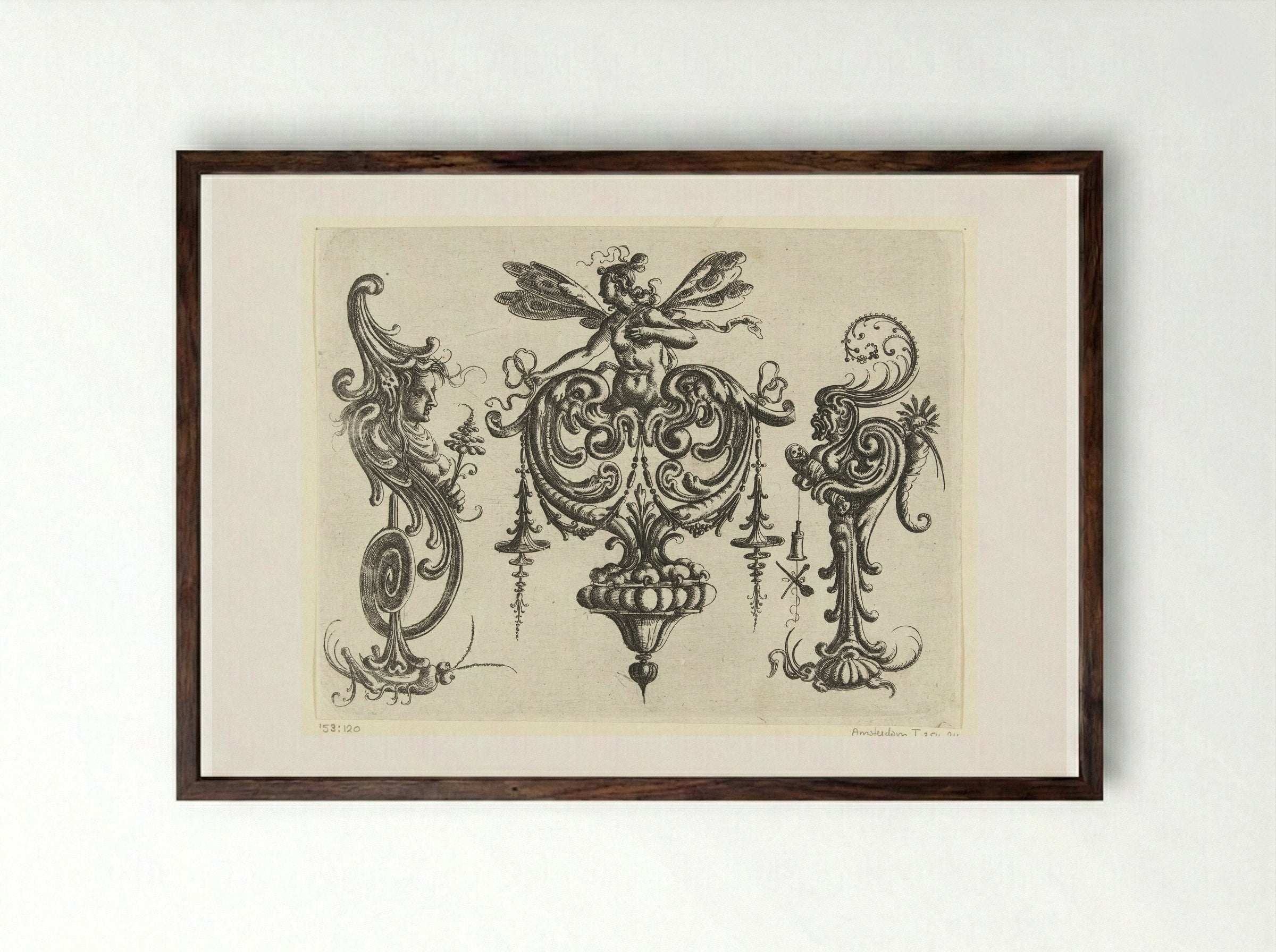 Vrouw met vleugels - Christoph Jamnitzer - Framed Print Dark Wood
