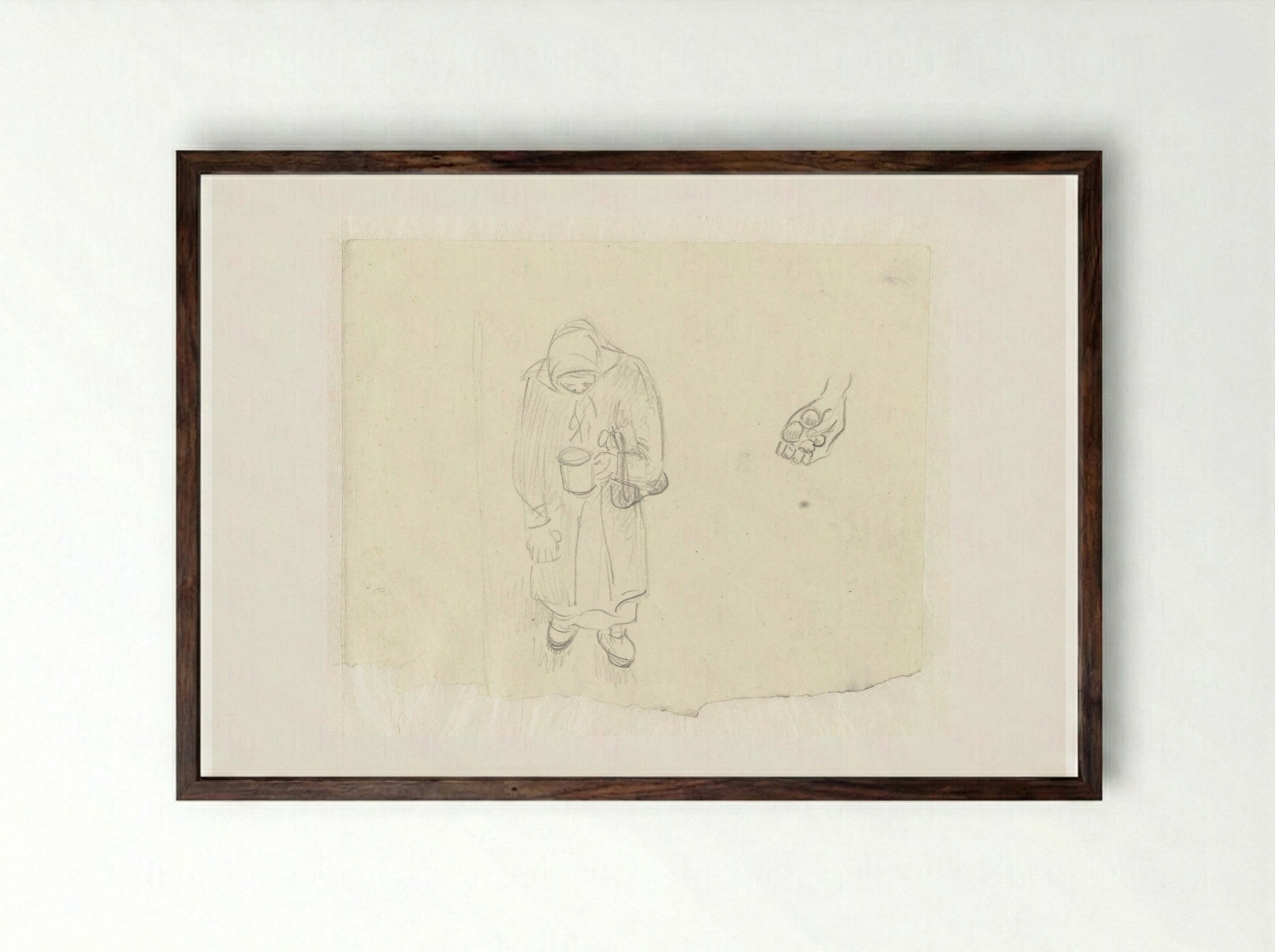 Vrouw met voedselrantsoenen in Ravensbrück - Aat Breur-Hibma - Framed Print Dark Wood
