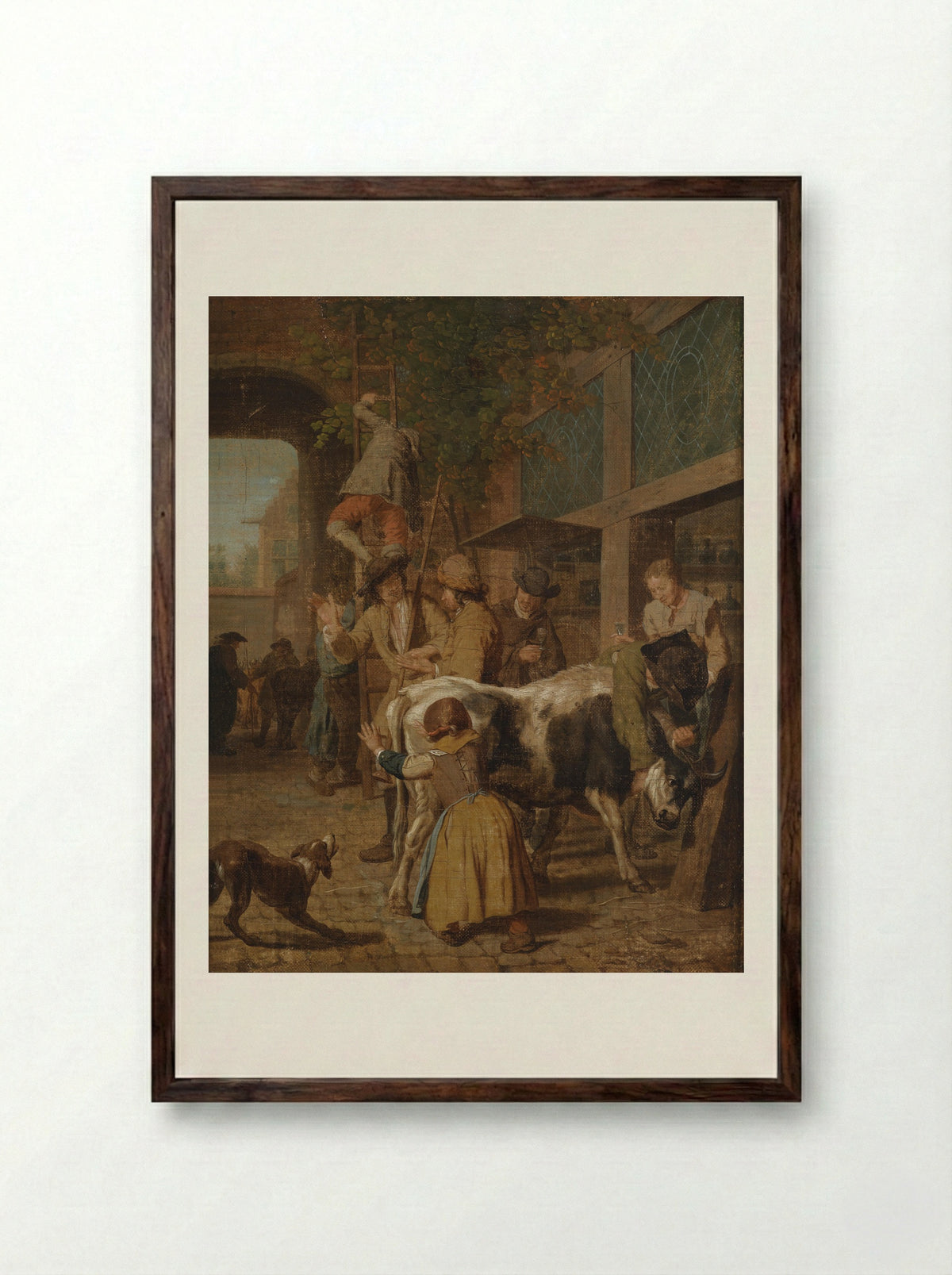 Vrouw met wikkelkind en vrouw met soepkom - Jan Josef Horemans (I) - Framed Print Dark Wood