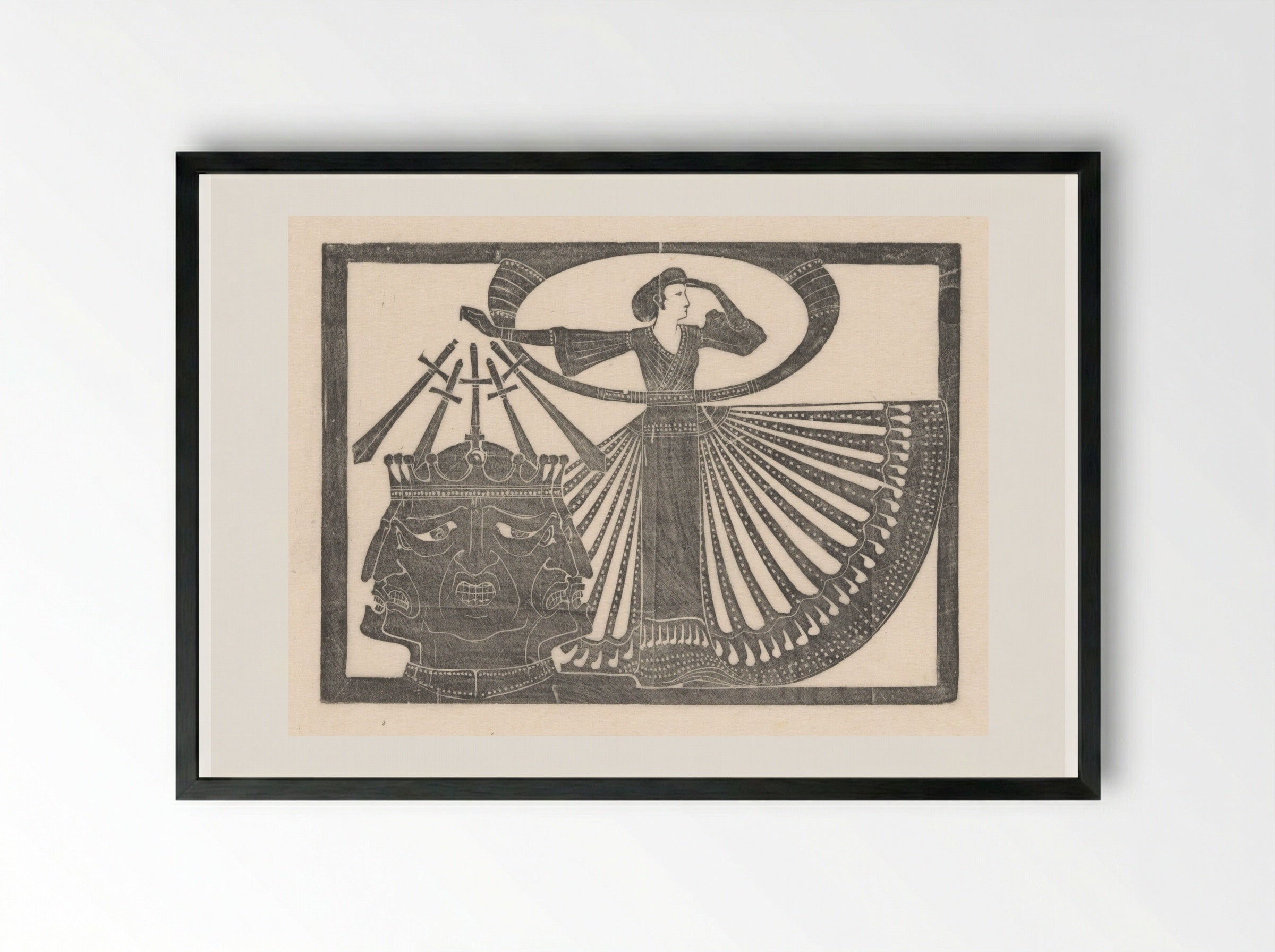Vrouw naast hoofd met meerdere gezichten - Karel Petrus Cornelis de Bazel - Framed Print Black