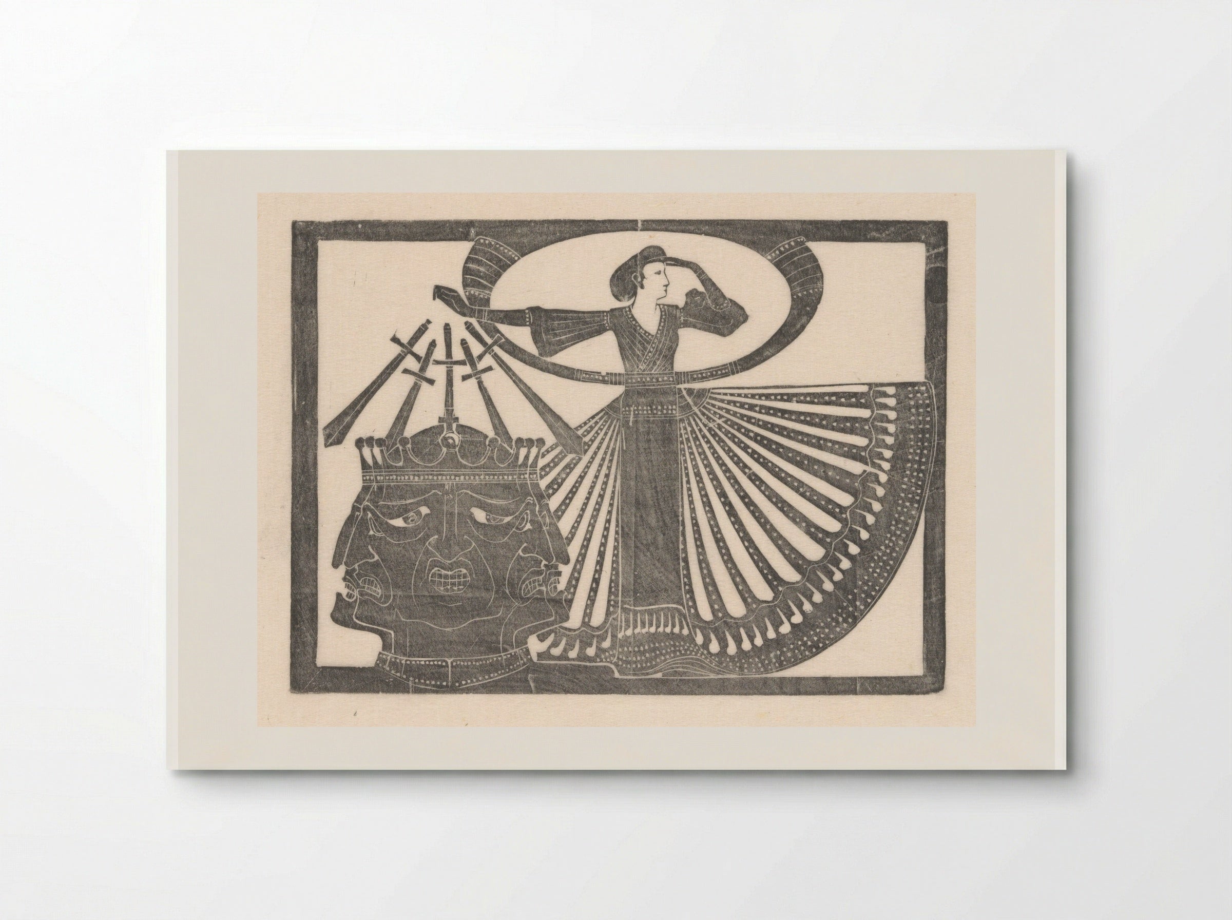 Vrouw naast hoofd met meerdere gezichten - Karel Petrus Cornelis de Bazel - Poster