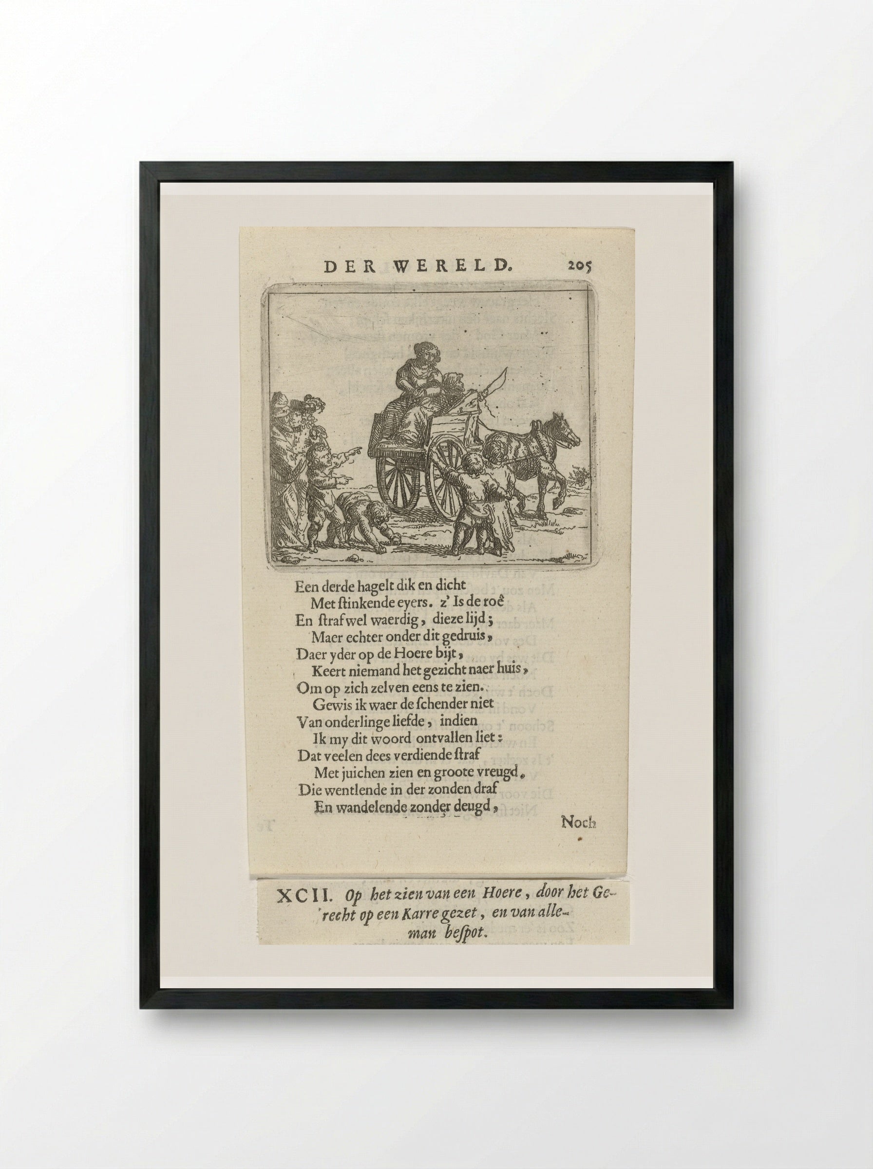 Vrouw op een kar wordt bespot - Arnold Houbraken - Framed Print Black