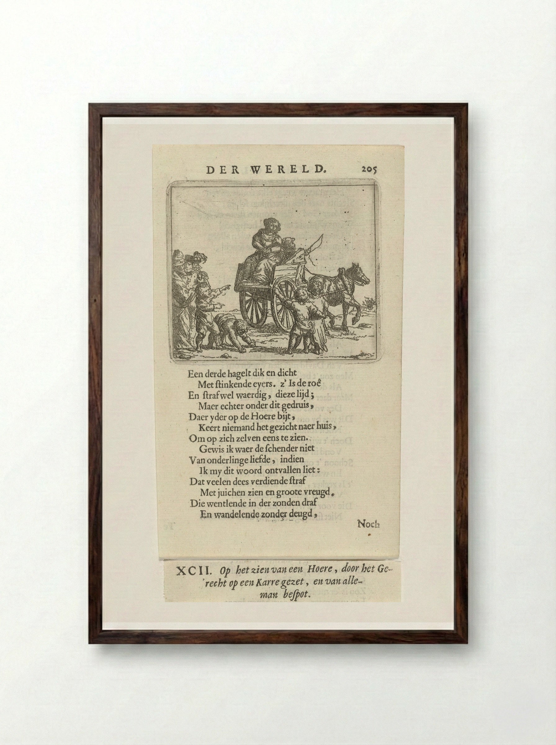 Vrouw op een kar wordt bespot - Arnold Houbraken - Framed Print Dark Wood