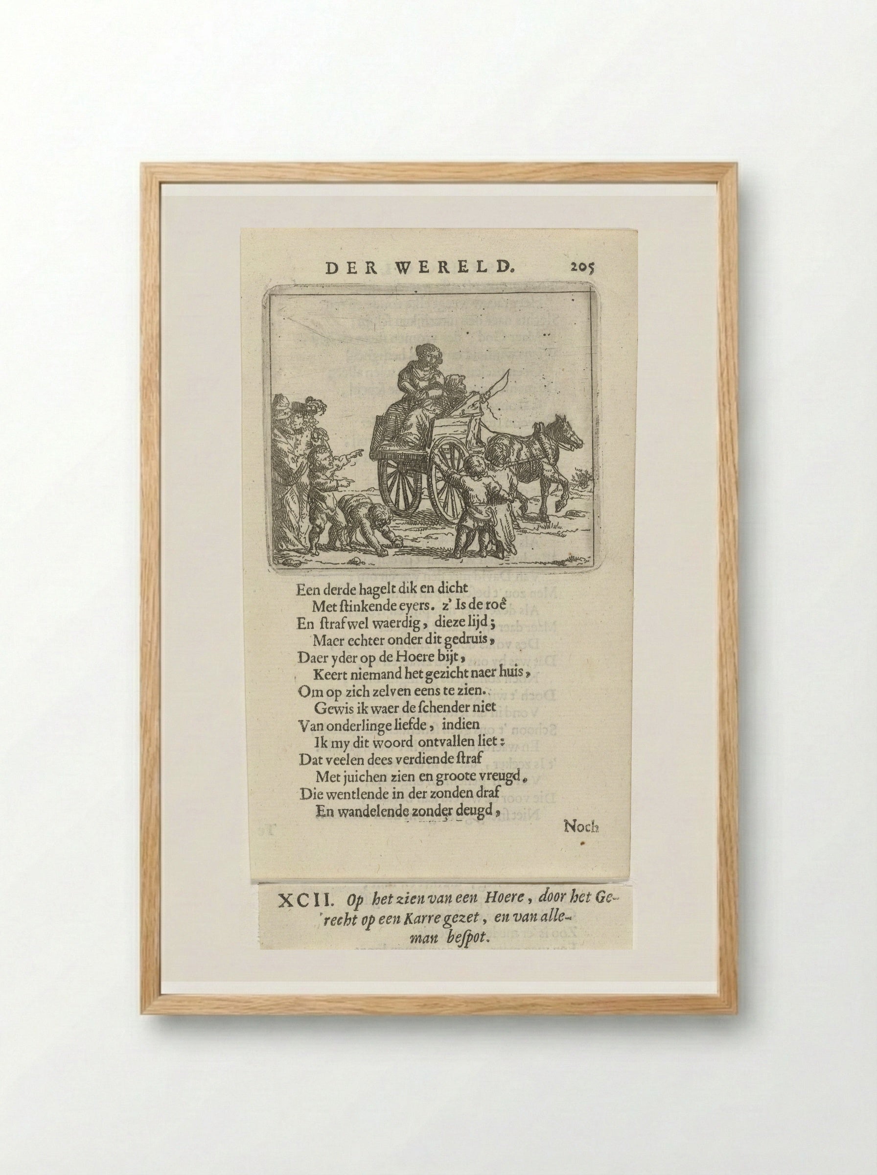 Vrouw op een kar wordt bespot - Arnold Houbraken - Framed Print Wood