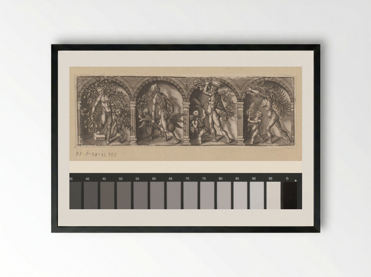 Vrouwelijk naaktfiguur in niche met verschillende soorten planten en fruit - Jean Leroy de la Boissiere - Framed Print Black