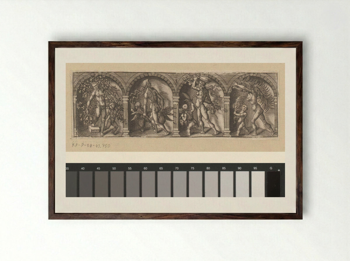 Vrouwelijk naaktfiguur in niche met verschillende soorten planten en fruit - Jean Leroy de la Boissiere - Framed Print Dark Wood
