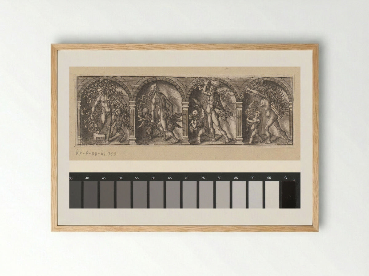 Vrouwelijk naaktfiguur in niche met verschillende soorten planten en fruit - Jean Leroy de la Boissiere - Framed Print Wood