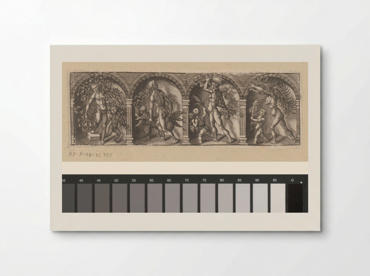 Vrouwelijk naaktfiguur in niche met verschillende soorten planten en fruit - Jean Leroy de la Boissiere - Poster