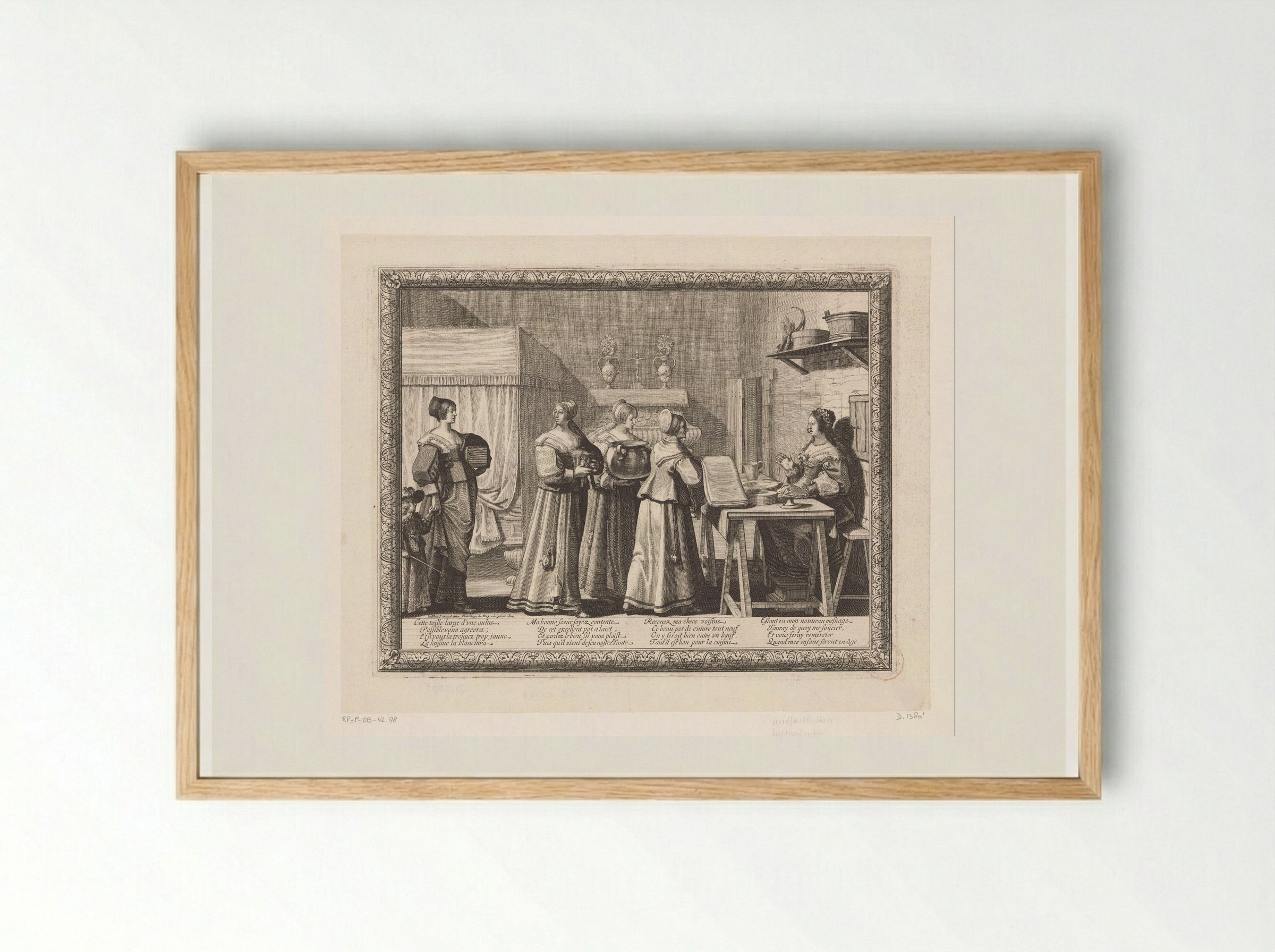 Vrouwen brengen geschenken naar de bruid - Abraham Bosse - Framed Print Wood