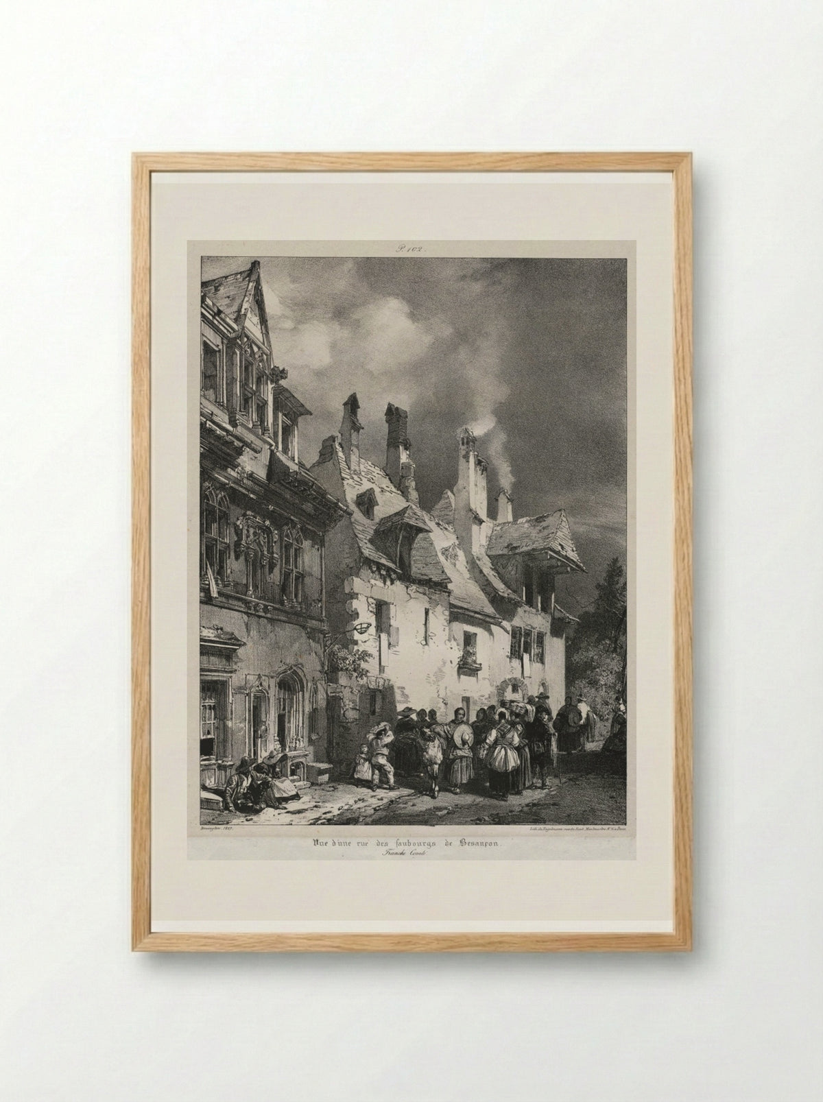 Vue d'une rue des faubourgs de Besançon - Richard Parkes Bonington - Framed Print Wood