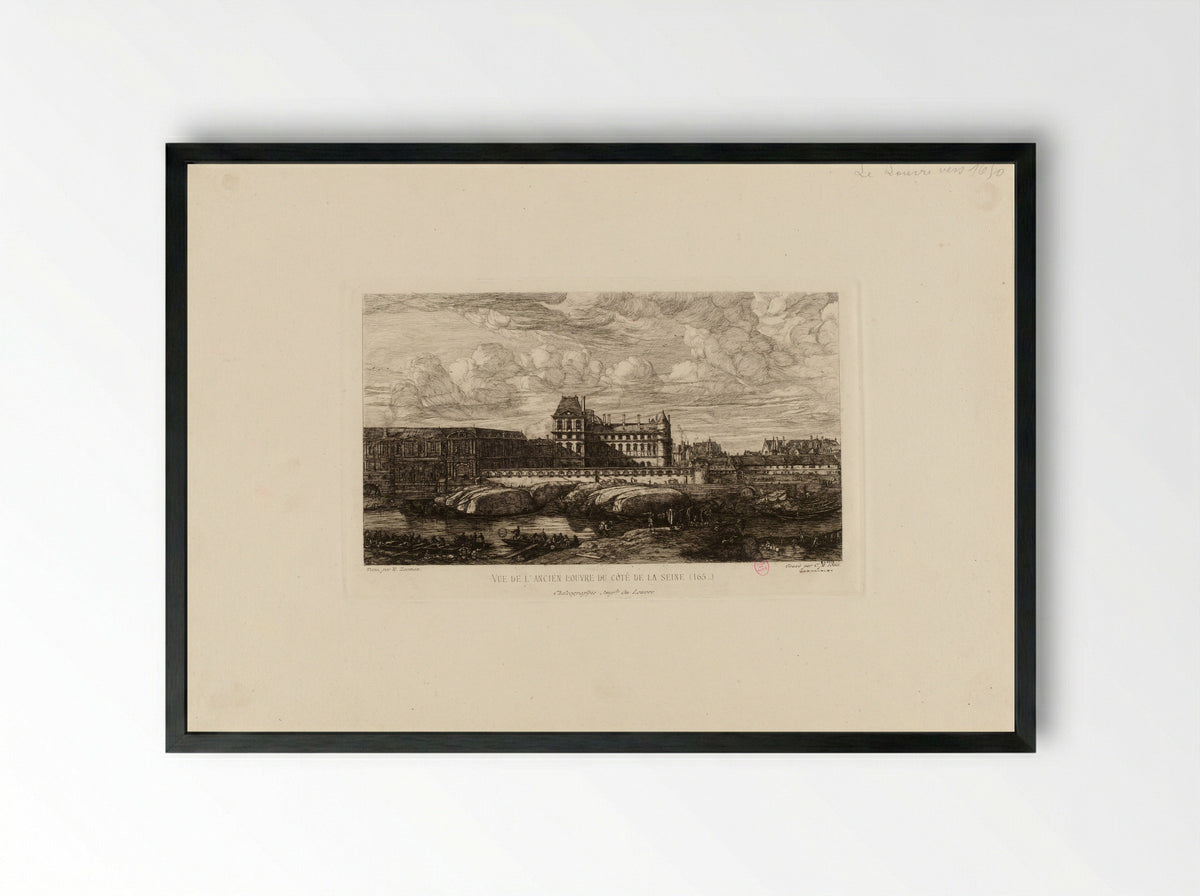 Vue de l'ancien Louvre du côté de la Seine - Reinier Nooms - Framed Print Black
