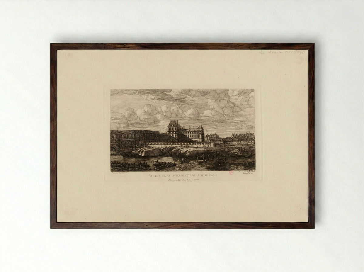 Vue de l'ancien Louvre du côté de la Seine - Reinier Nooms - Framed Print Dark Wood