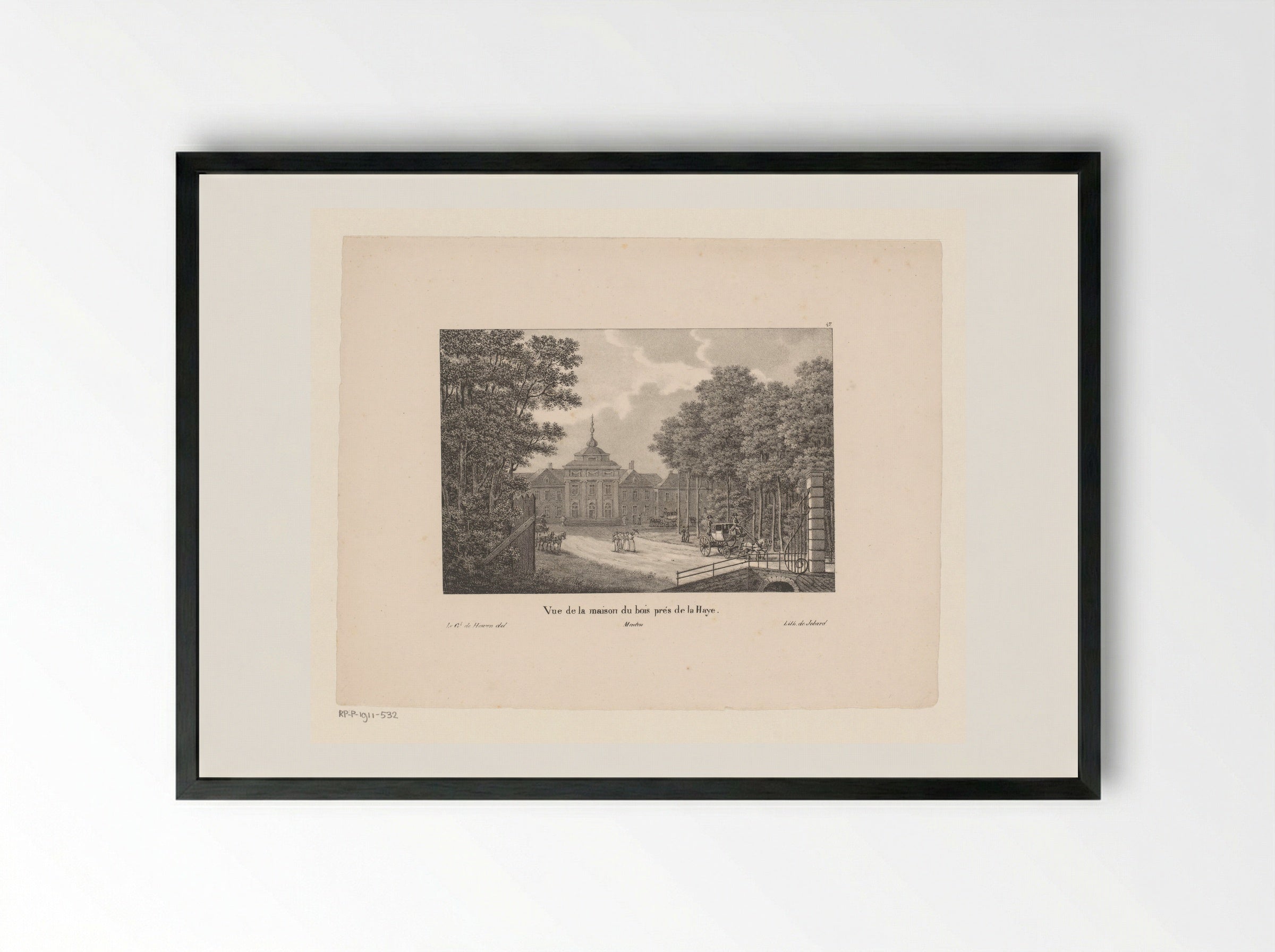 Vue de la maison du bois près de la Haye - Jean-Baptiste Madou - Framed Print Black
