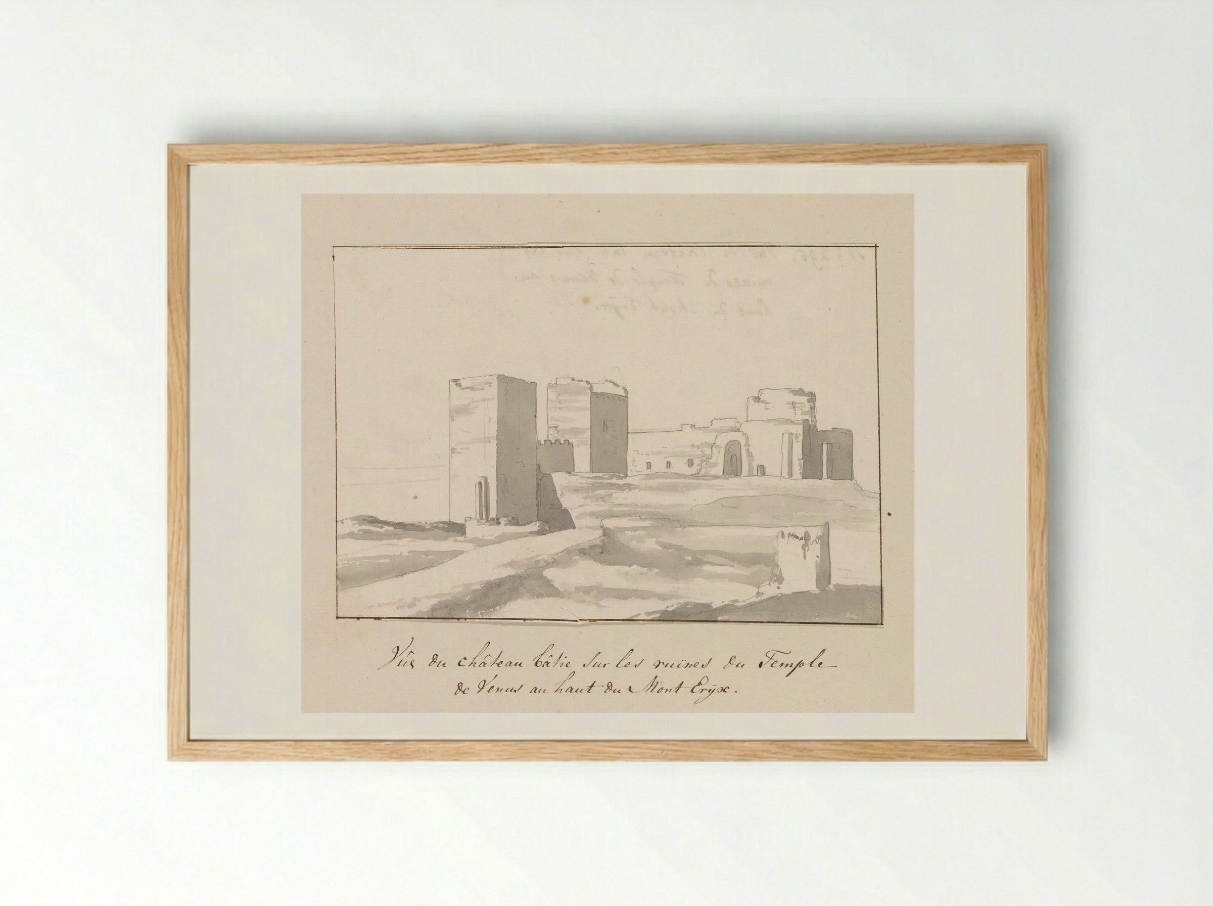 Vue du château bâtie sur les ruines du Temple de Venus au haut du Mont Eryx - Louis Ducros - Framed Print Wood