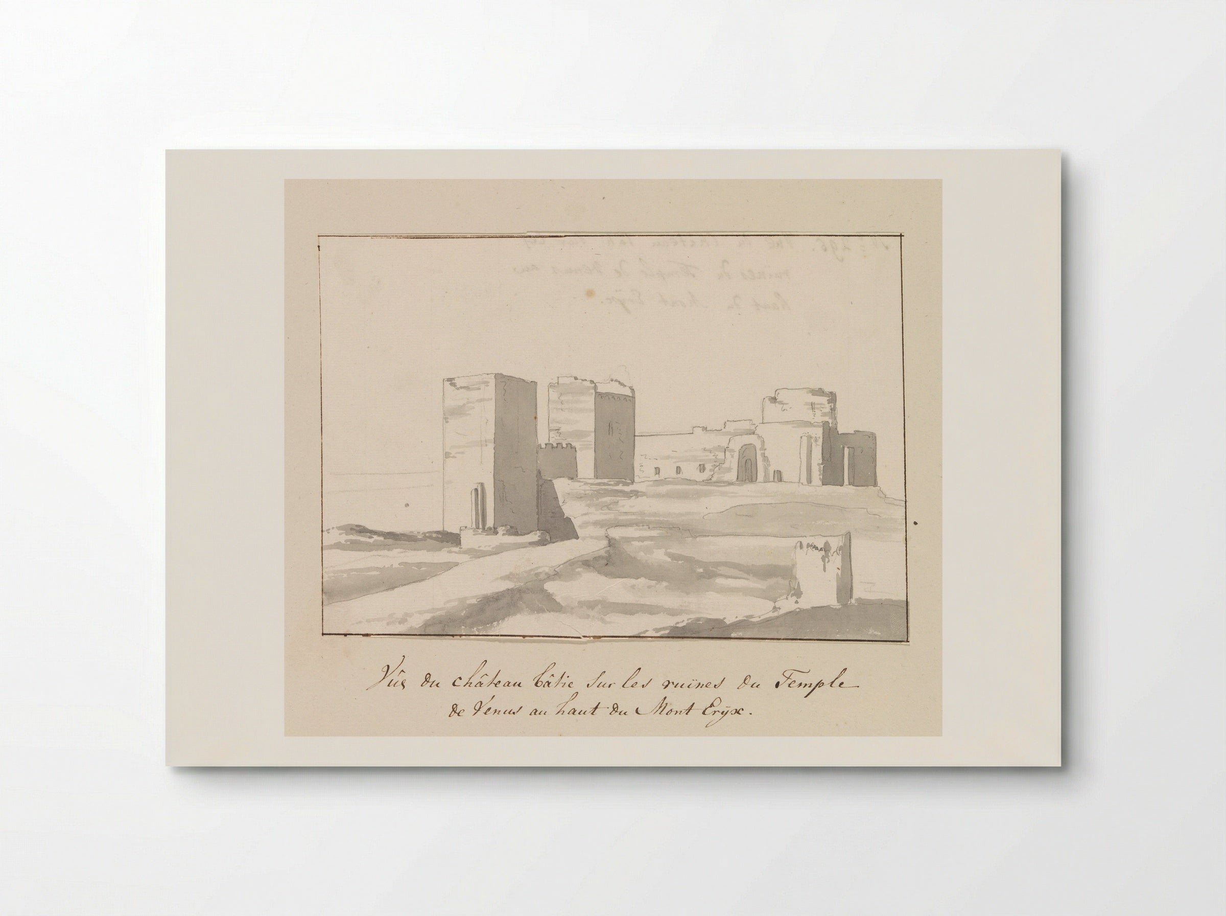 Vue du château bâtie sur les ruines du Temple de Venus au haut du Mont Eryx - Louis Ducros - Poster