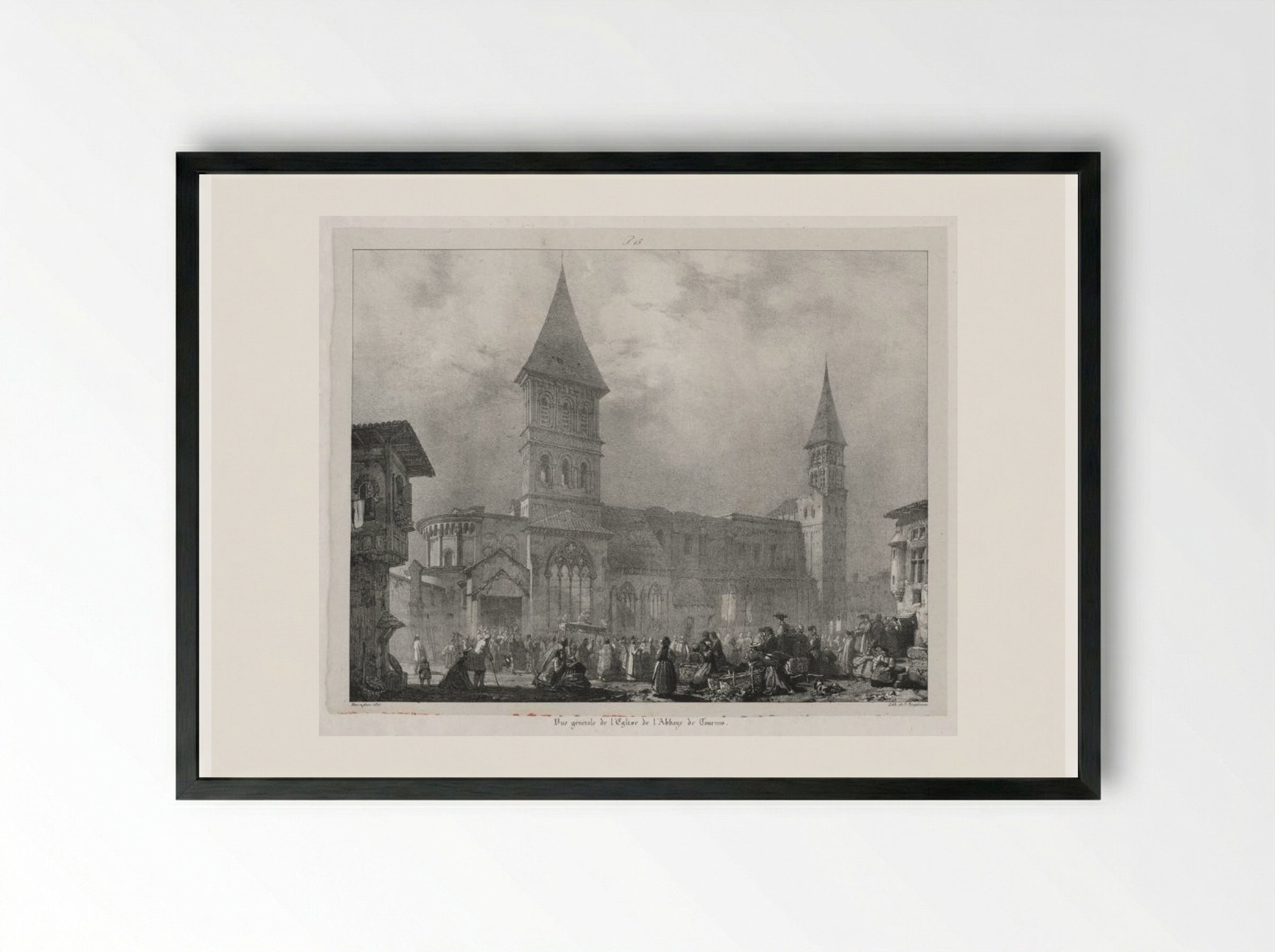 Vue générale de l'église de l'Abbaye de Tournus - Richard Parkes Bonington - Framed Print Black