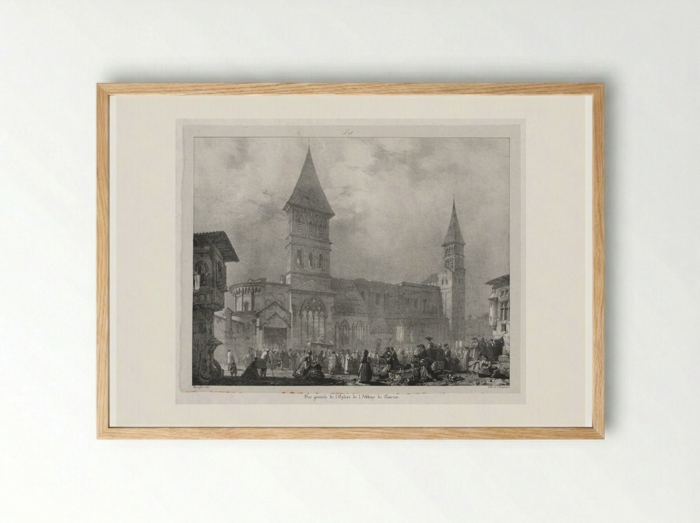 Vue générale de l'église de l'Abbaye de Tournus - Richard Parkes Bonington - Framed Print Wood