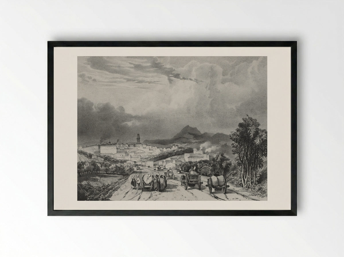 Vue generale de Riom, Auvergne - Adrien Dauzats - Framed Print Black