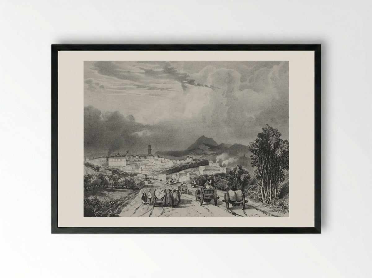 Vue generale de Riom, Auvergne - Adrien Dauzats - Framed Print Black
