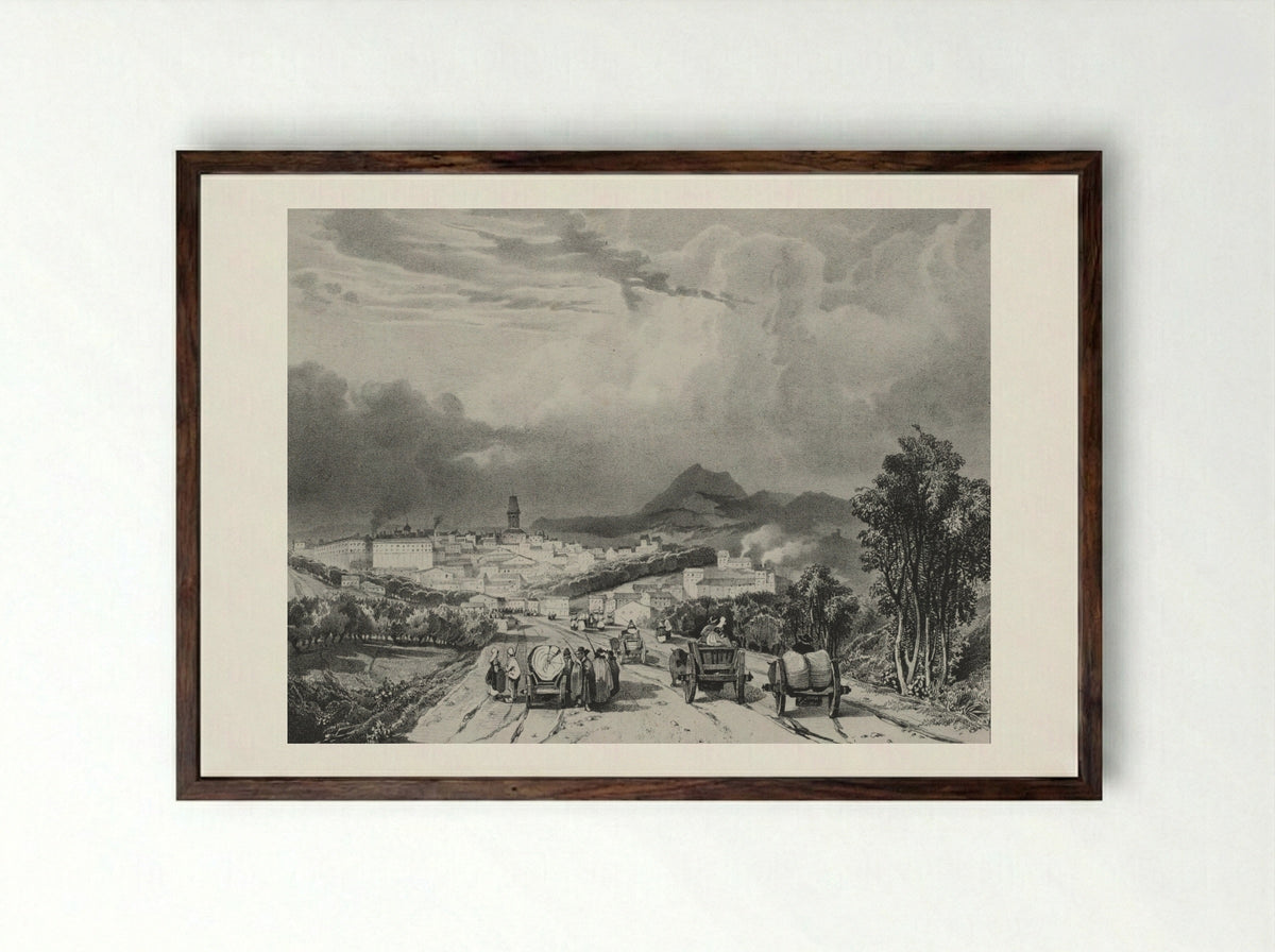 Vue generale de Riom, Auvergne - Adrien Dauzats - Framed Print Dark Wood