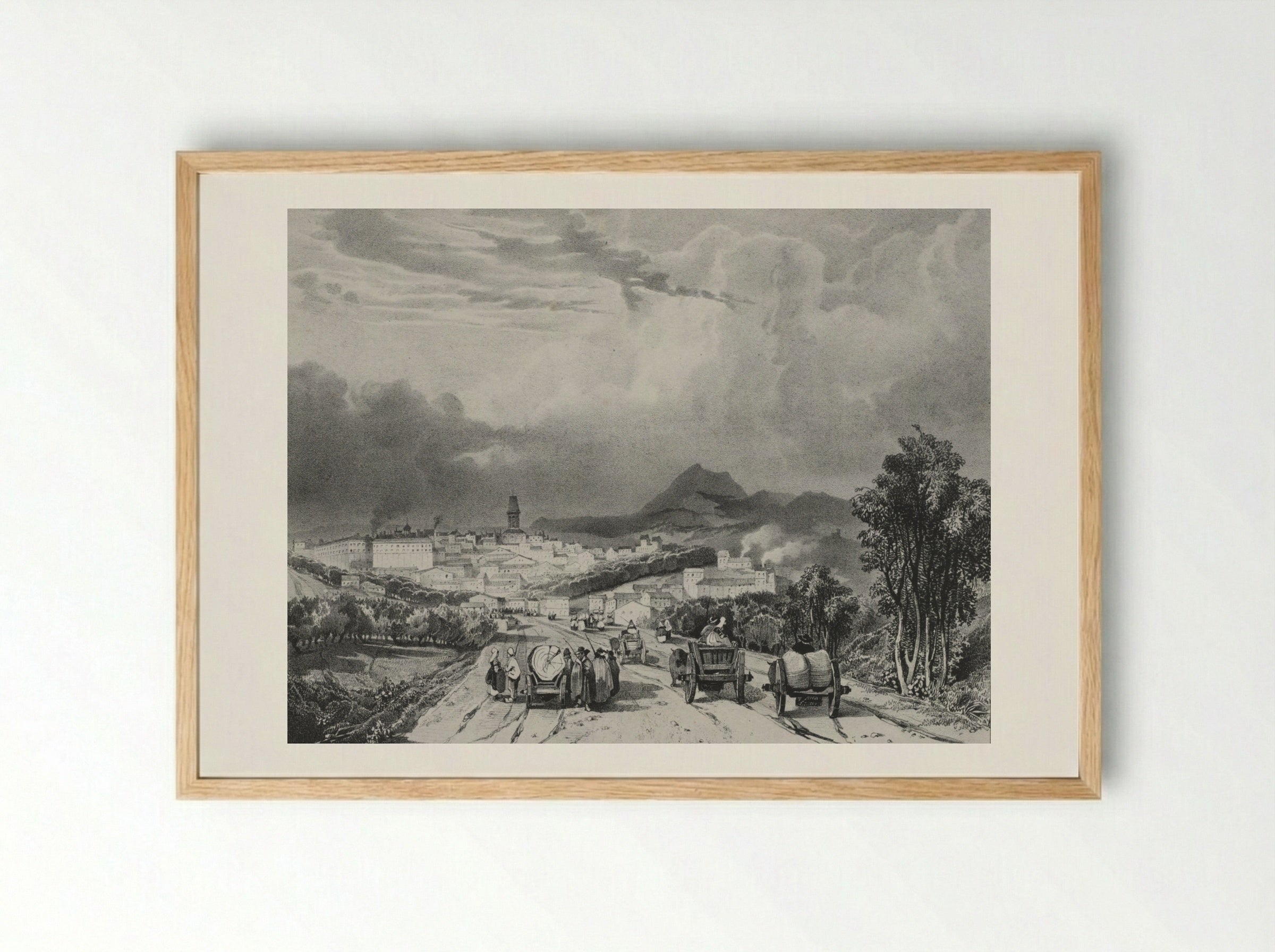 Vue generale de Riom, Auvergne - Adrien Dauzats - Framed Print Wood