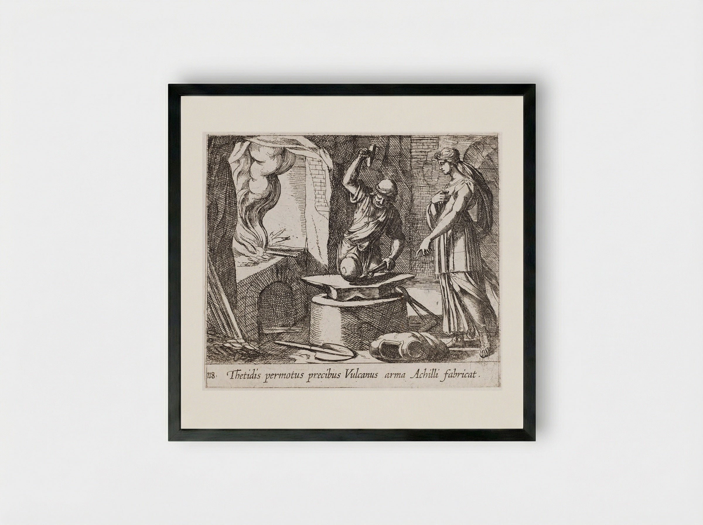 Vulcan Making Achilles' Armor - Antonio Tempesta - Framed Print Black