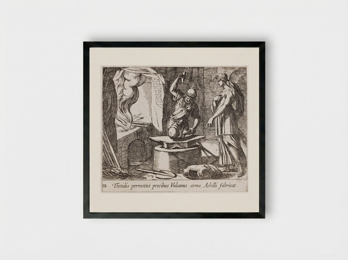 Vulcan Making Achilles' Armor - Antonio Tempesta - Framed Print Black