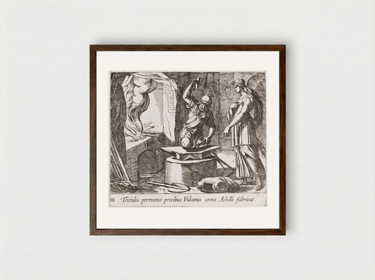Vulcan Making Achilles' Armor - Antonio Tempesta - Framed Print Dark Wood