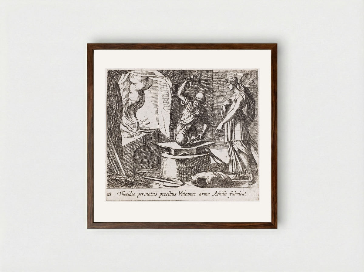 Vulcan Making Achilles' Armor - Antonio Tempesta - Framed Print Dark Wood