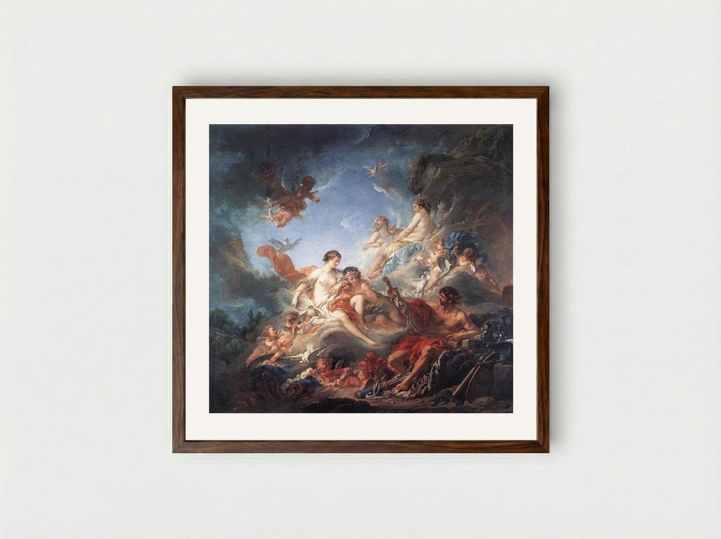 Vulcan Presenting Arms to Venus for Aeneas - François Boucher - Framed Print Dark Wood