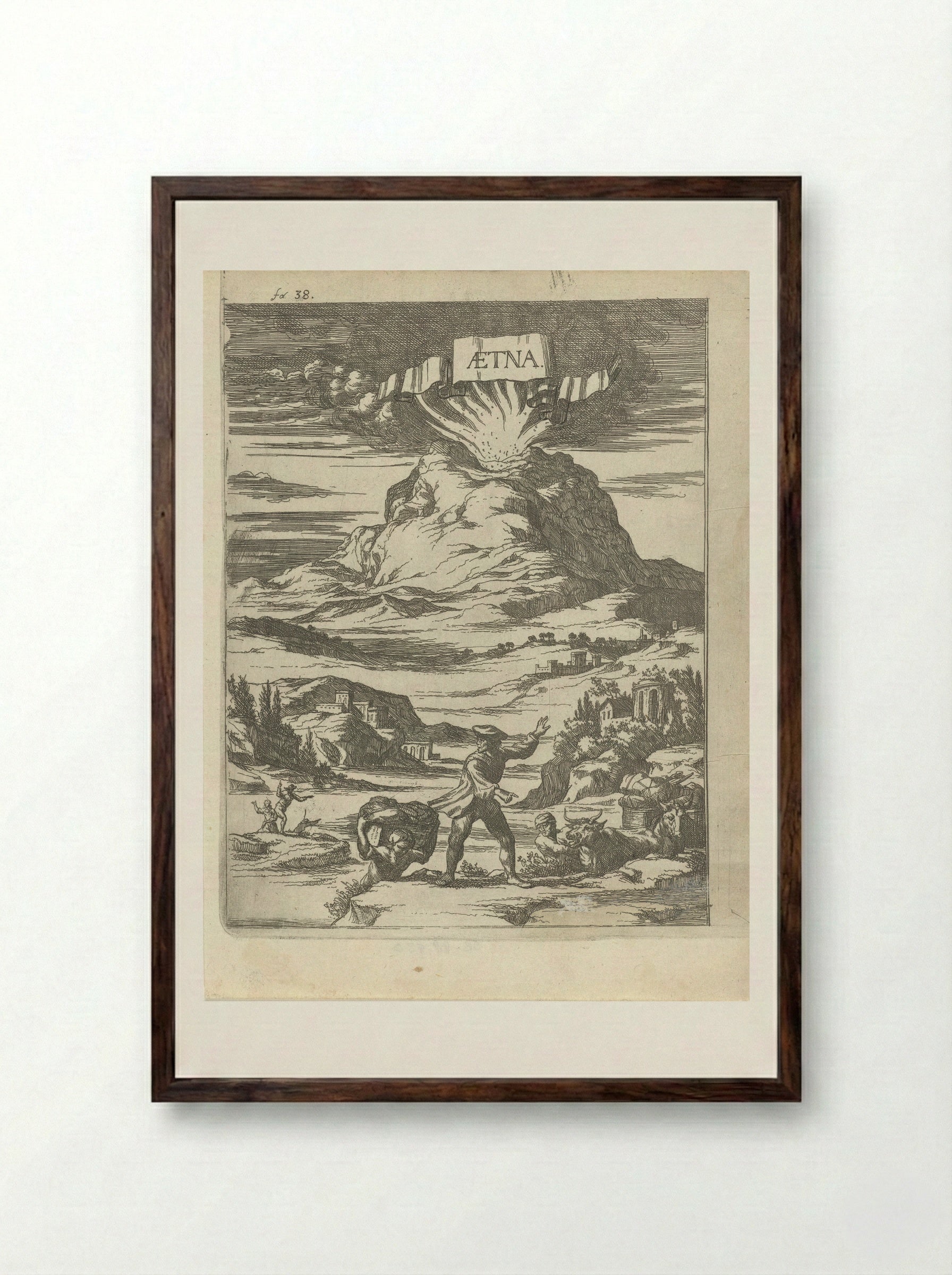 Vulkaanuitbarsting - Arnold Houbraken - Framed Print Dark Wood